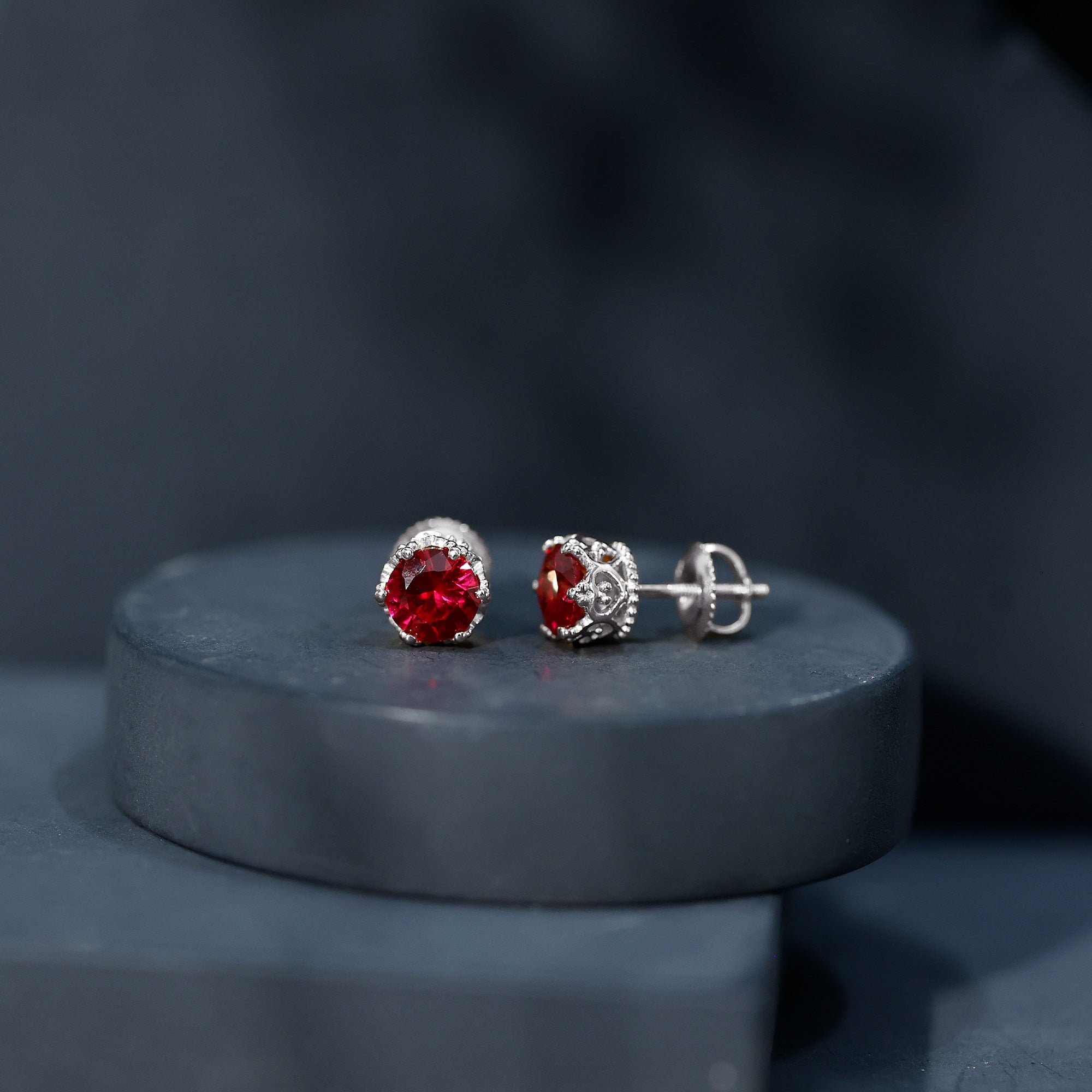 2.7 Carat Lab Created Ruby Solitaire Stud Earrings AAAA - Rosec Jewels