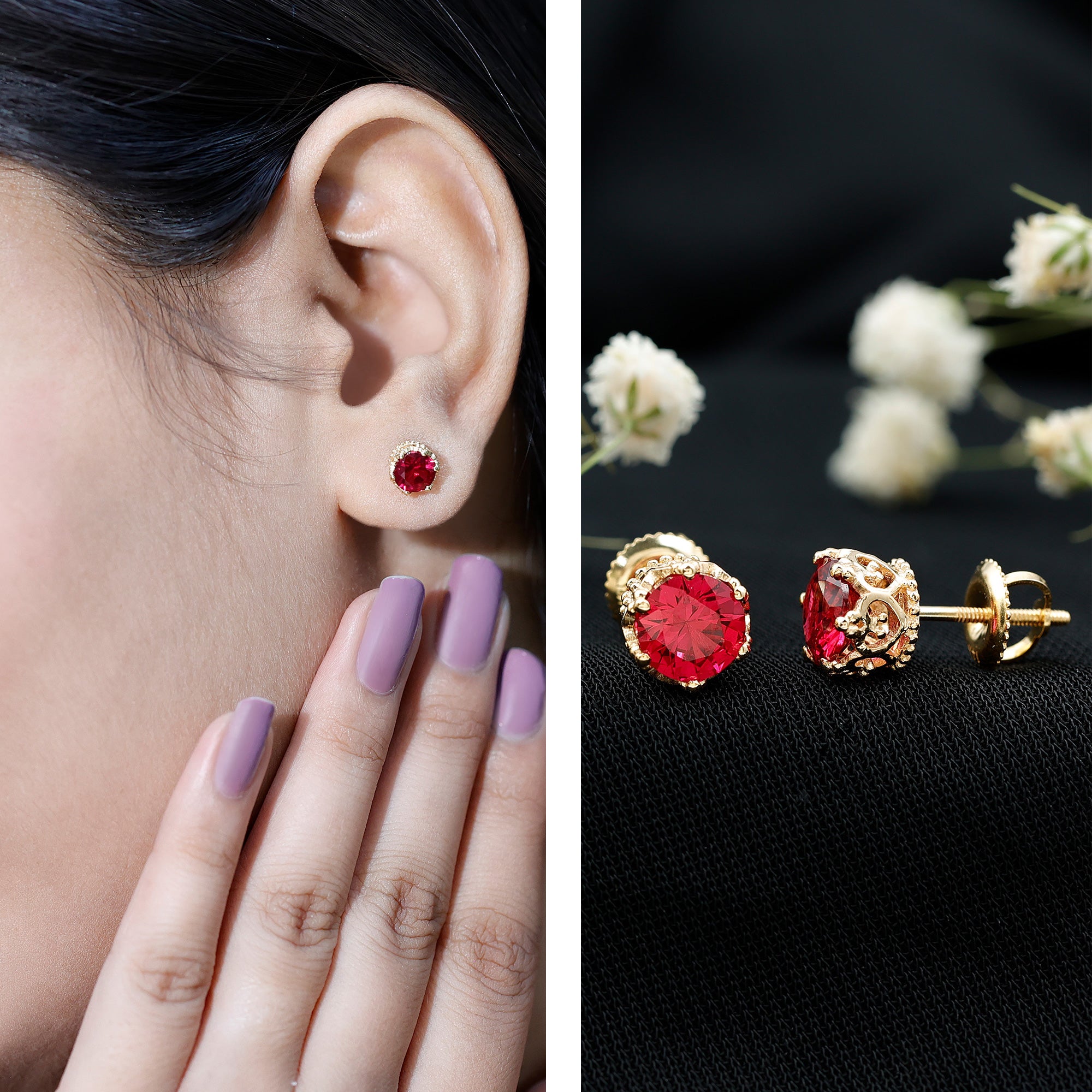 2.7 Carat Lab Created Ruby Solitaire Stud Earrings AAAA - Rosec Jewels