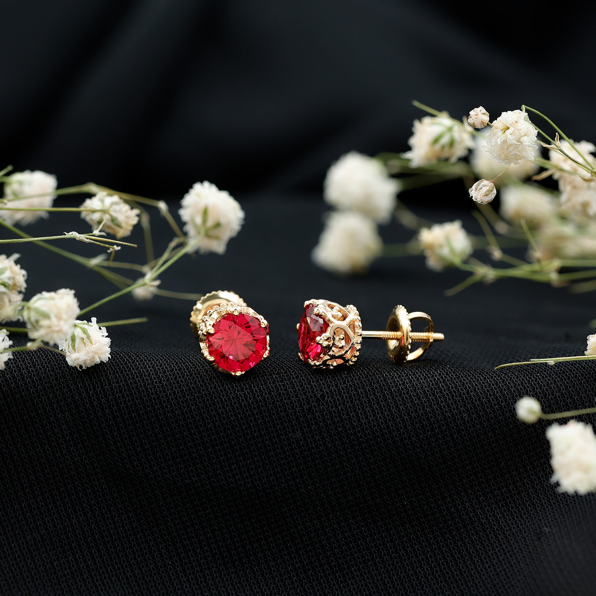2.7 Carat Lab Created Ruby Solitaire Stud Earrings AAAA - Rosec Jewels