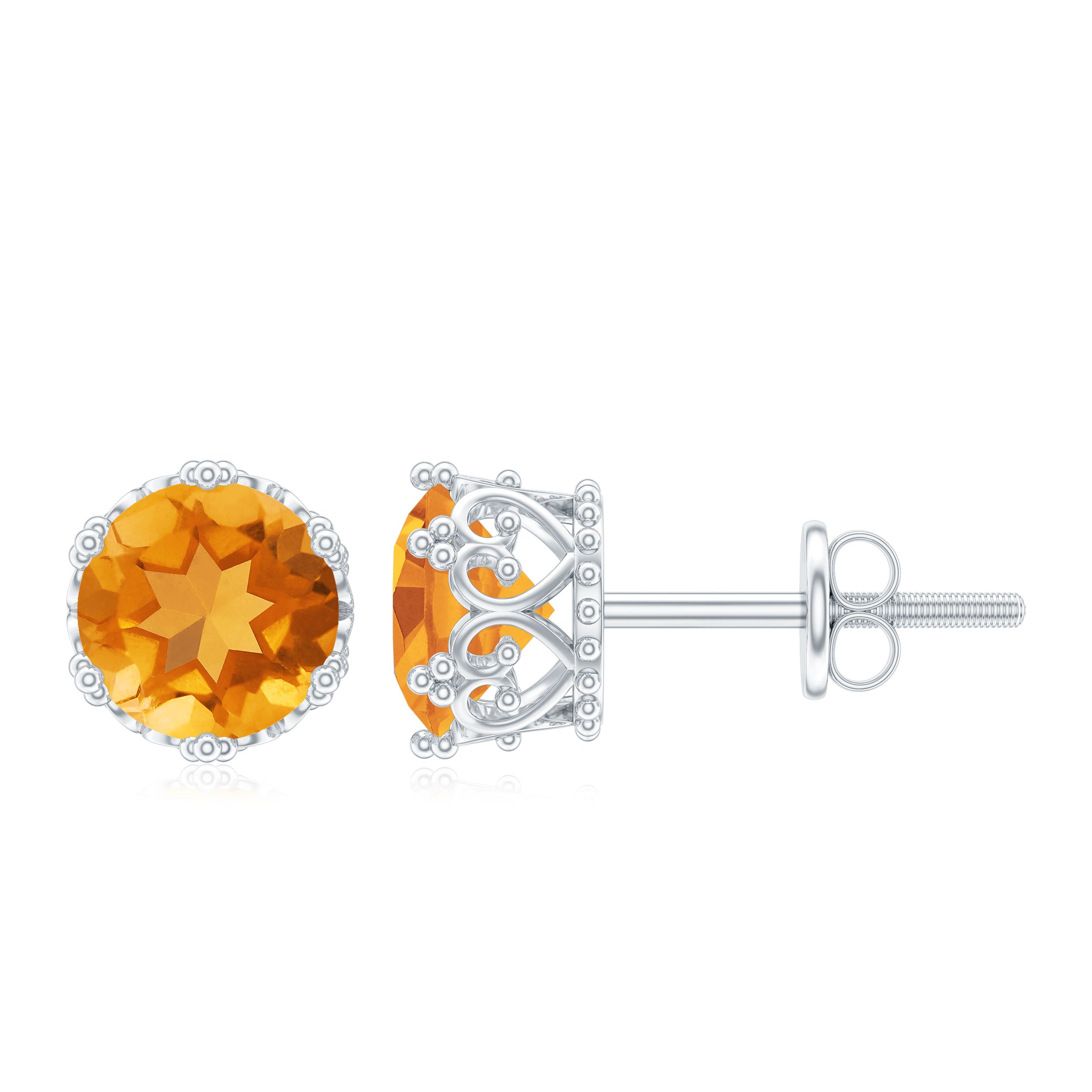 Certified Real 2.4 Carat Citrine Crown Earrings with Screw Back AAA - Rosec Jewels