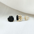 Heart Shape Black Onyx Solitaire Stud Earrings in 3 Prong Setting Black Onyx - ( AAA ) - Quality - Rosec Jewels