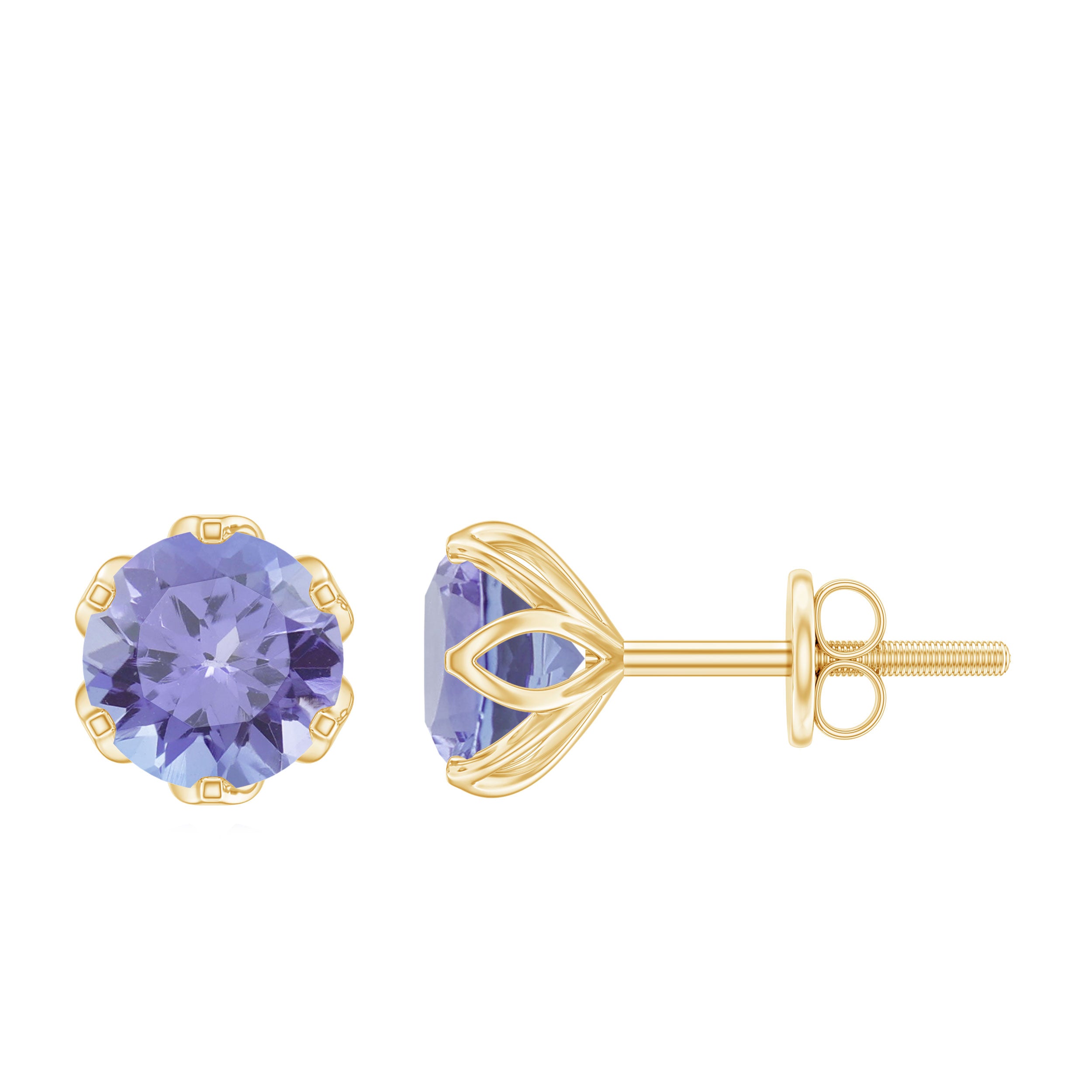 1 Carat Round Cut Tanzanite Solitaire Stud Earrings for Women AAA - Rosec Jewels