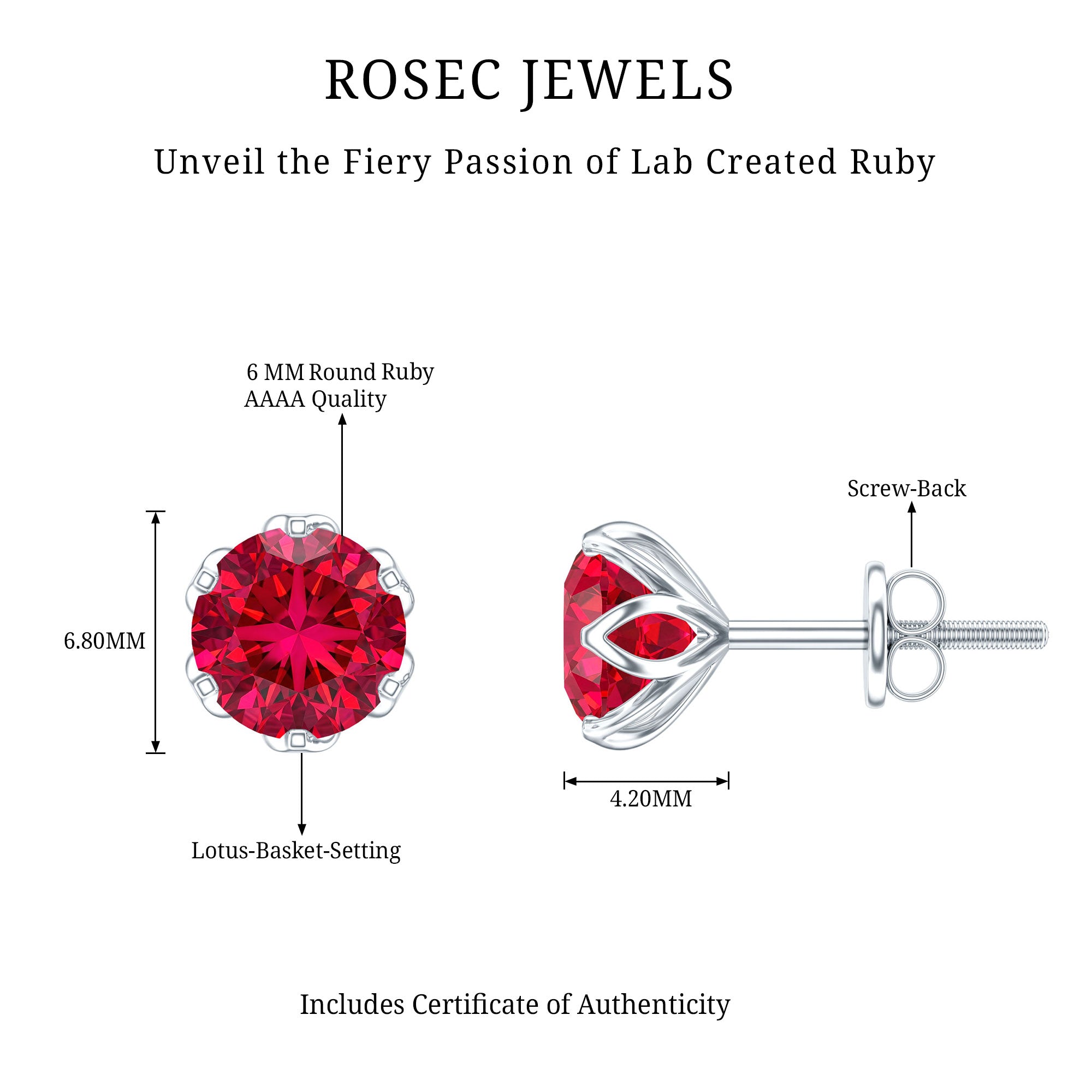 2.7 Carat Round Cut Lab Created Ruby Stud Earrings for Women AAAA - Rosec Jewels