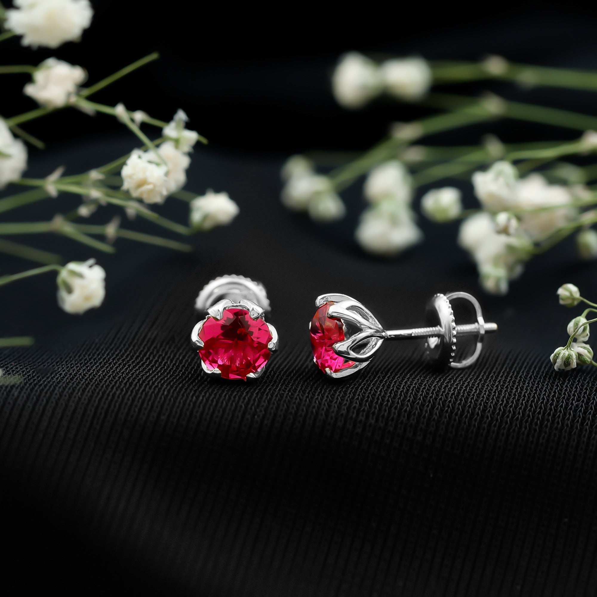 2.7 Carat Round Cut Lab Created Ruby Stud Earrings for Women AAAA - Rosec Jewels