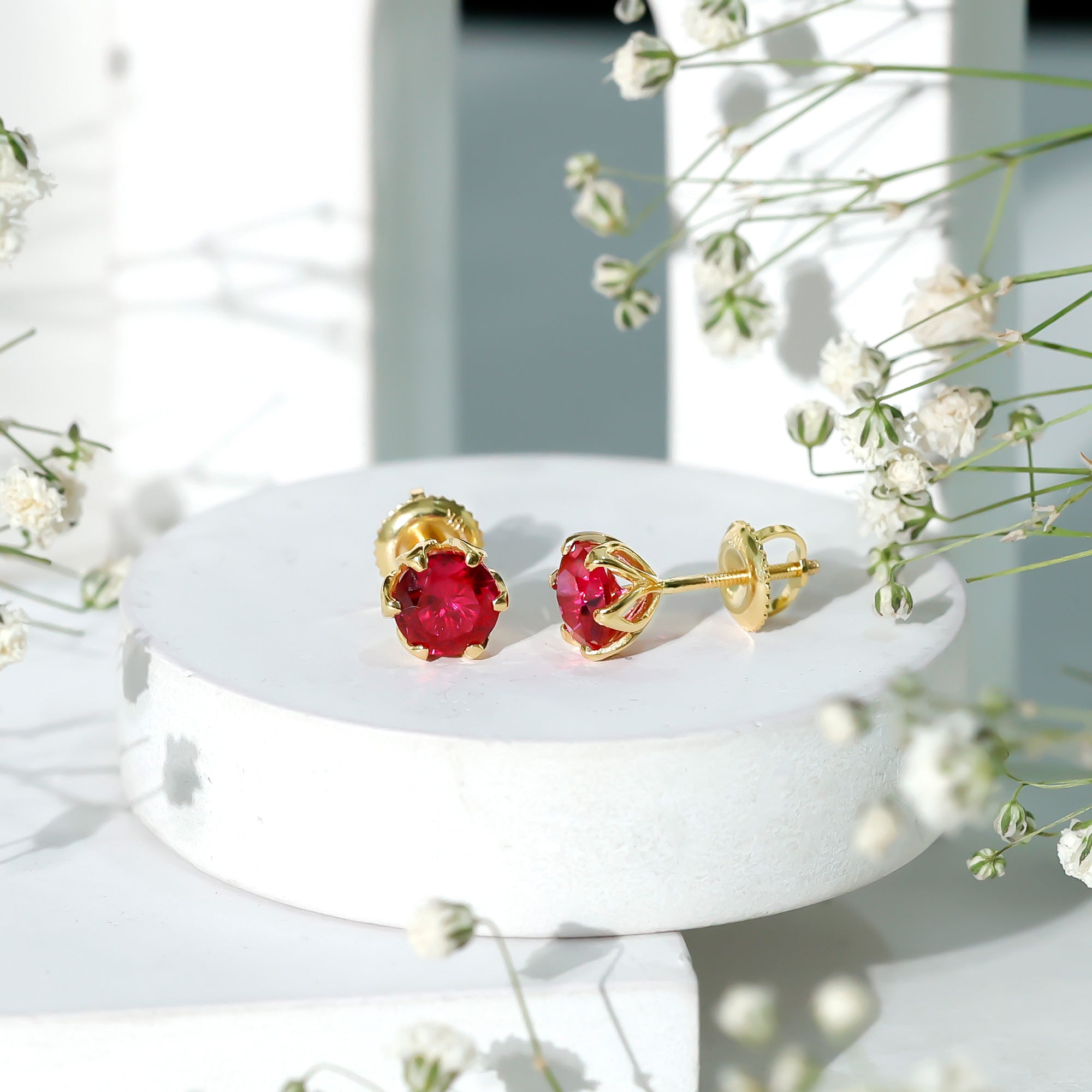 2.7 Carat Round Cut Lab Created Ruby Stud Earrings for Women AAAA - Rosec Jewels