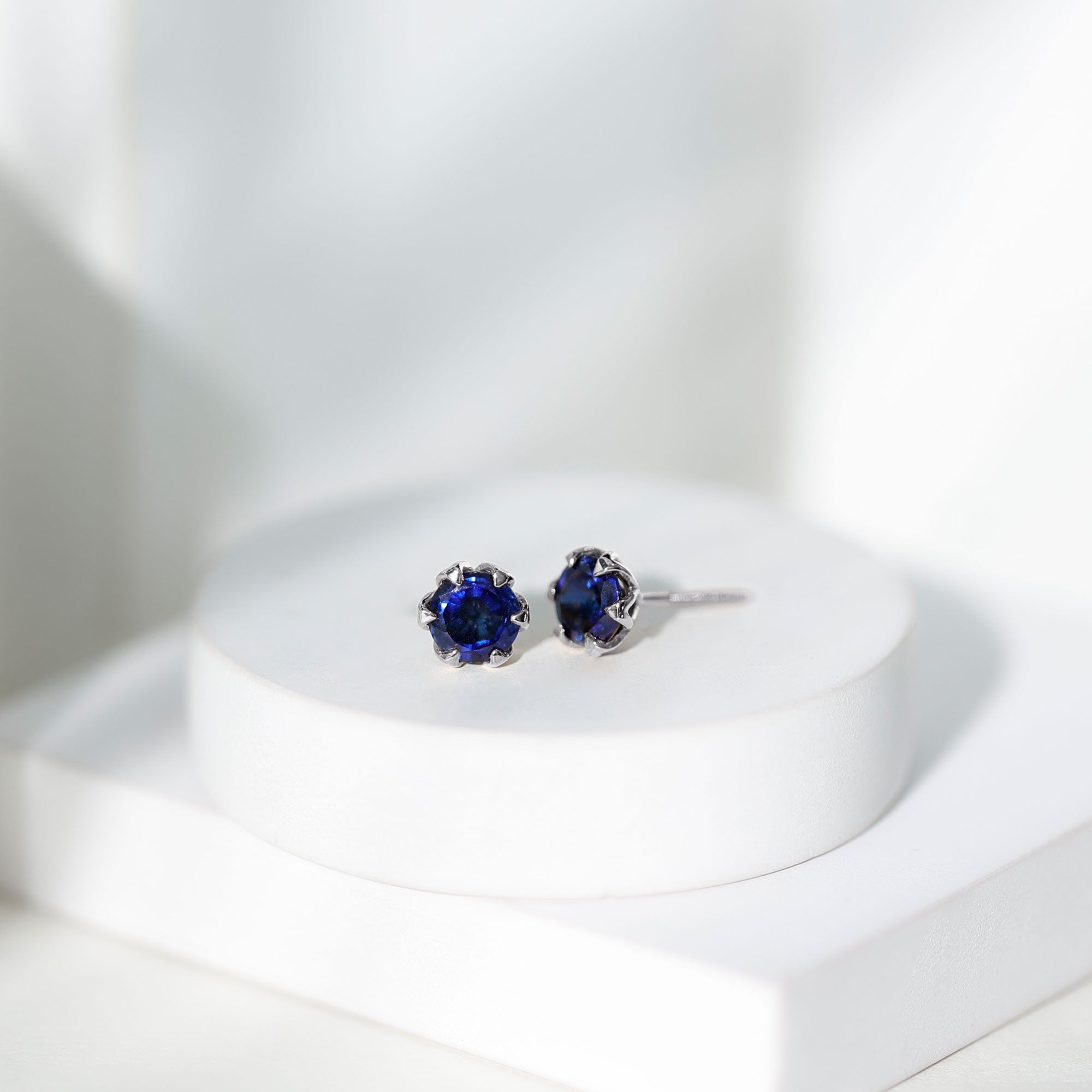 2 Carat Round Cut Lab Created Blue Sapphire Solitaire Stud Earrings AAAA - Rosec Jewels