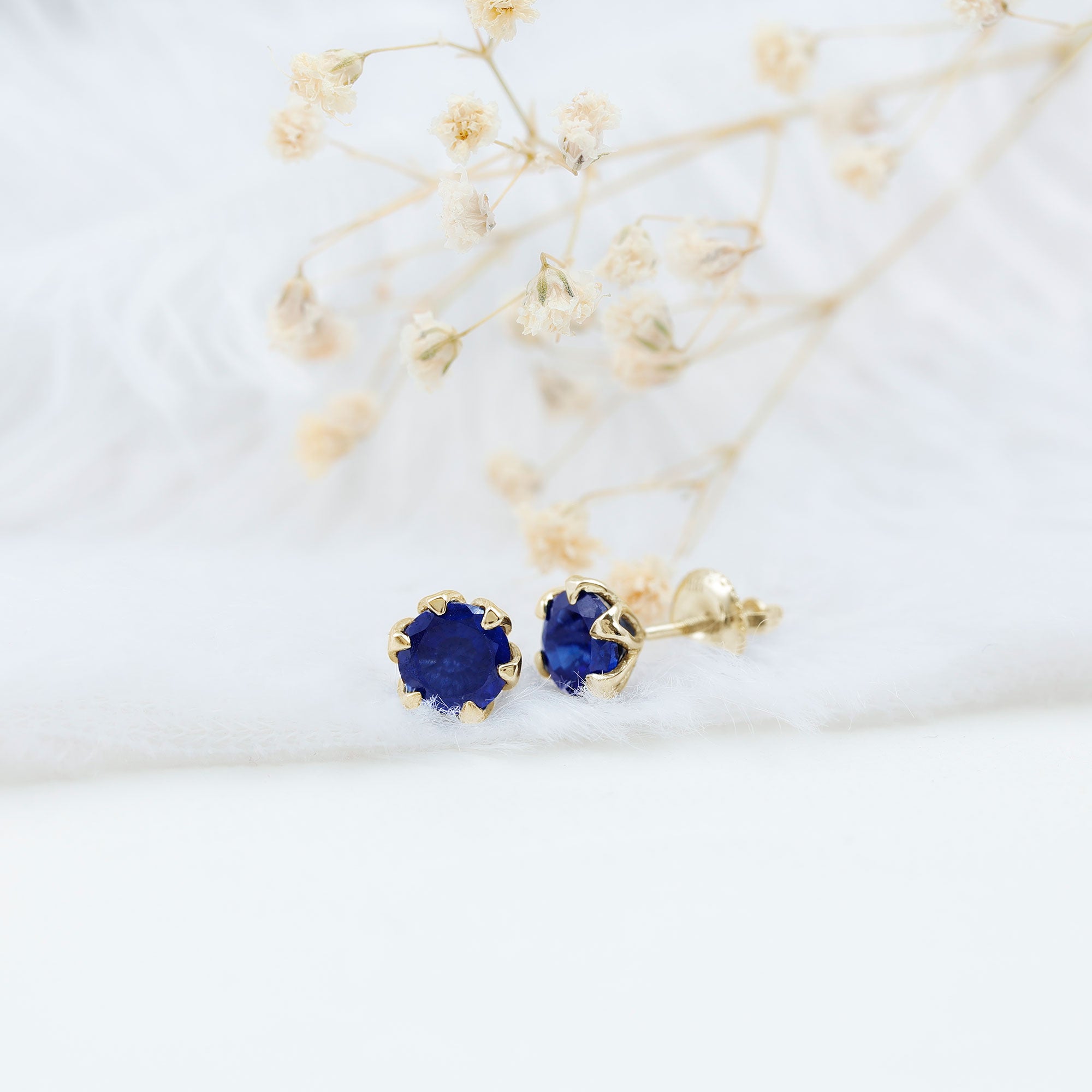 2 Carat Round Cut Lab Created Blue Sapphire Solitaire Stud Earrings AAAA - Rosec Jewels