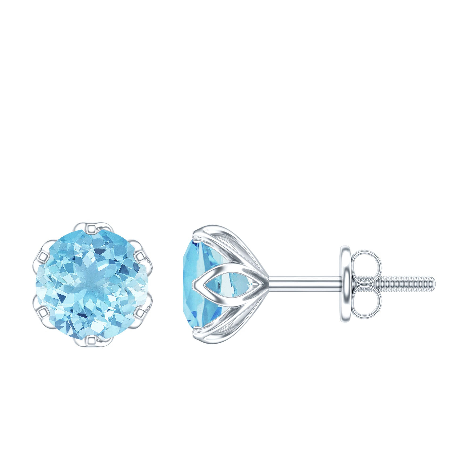 Lotus Basket Set Aquamarine Stud Earrings for Her AAA - Rosec Jewels