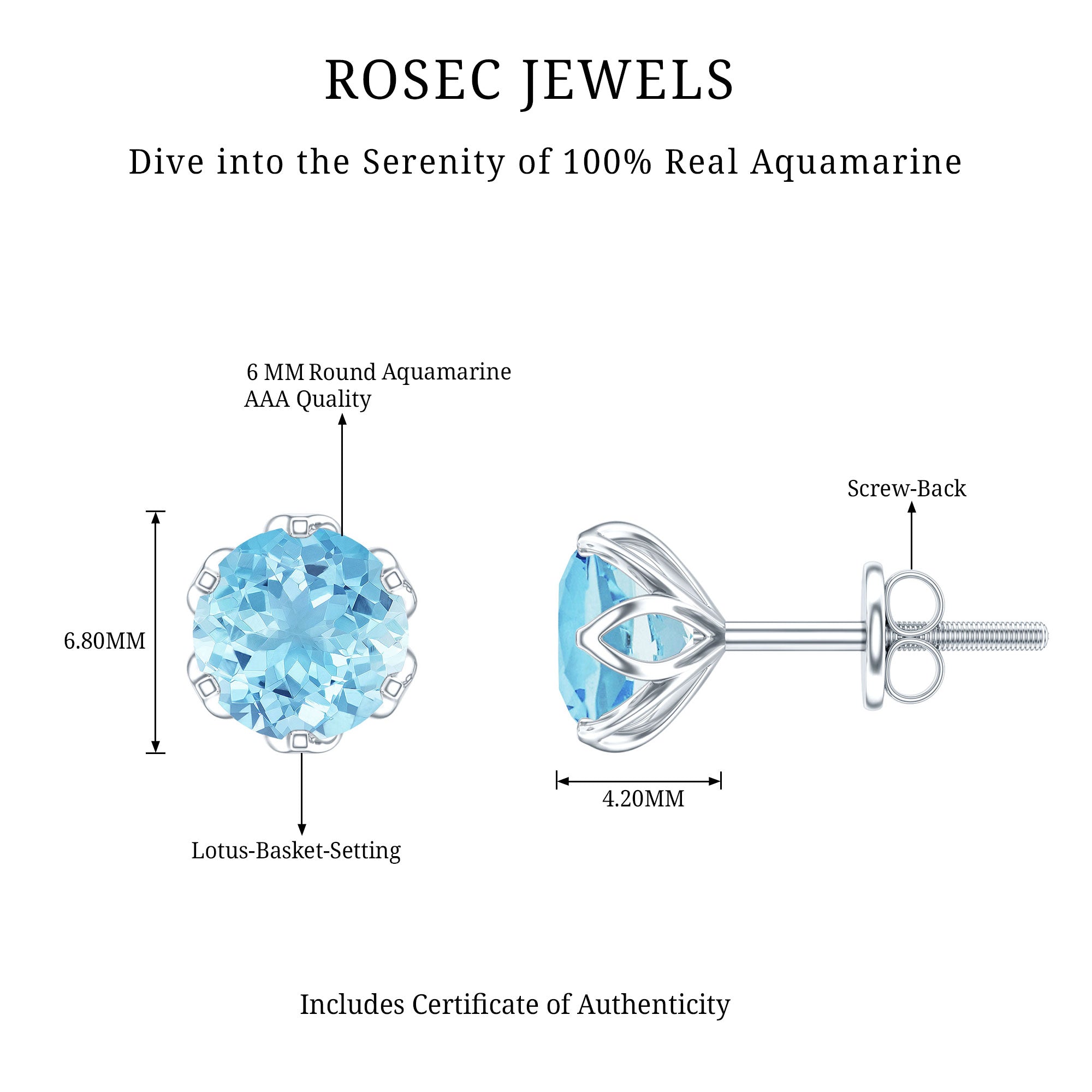 Lotus Basket Set Aquamarine Stud Earrings for Her AAA - Rosec Jewels