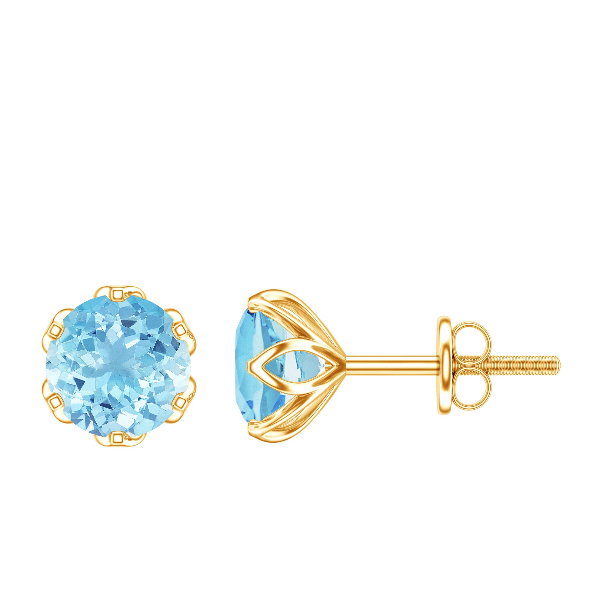 Lotus Basket Set Aquamarine Stud Earrings for Her AAA - Rosec Jewels