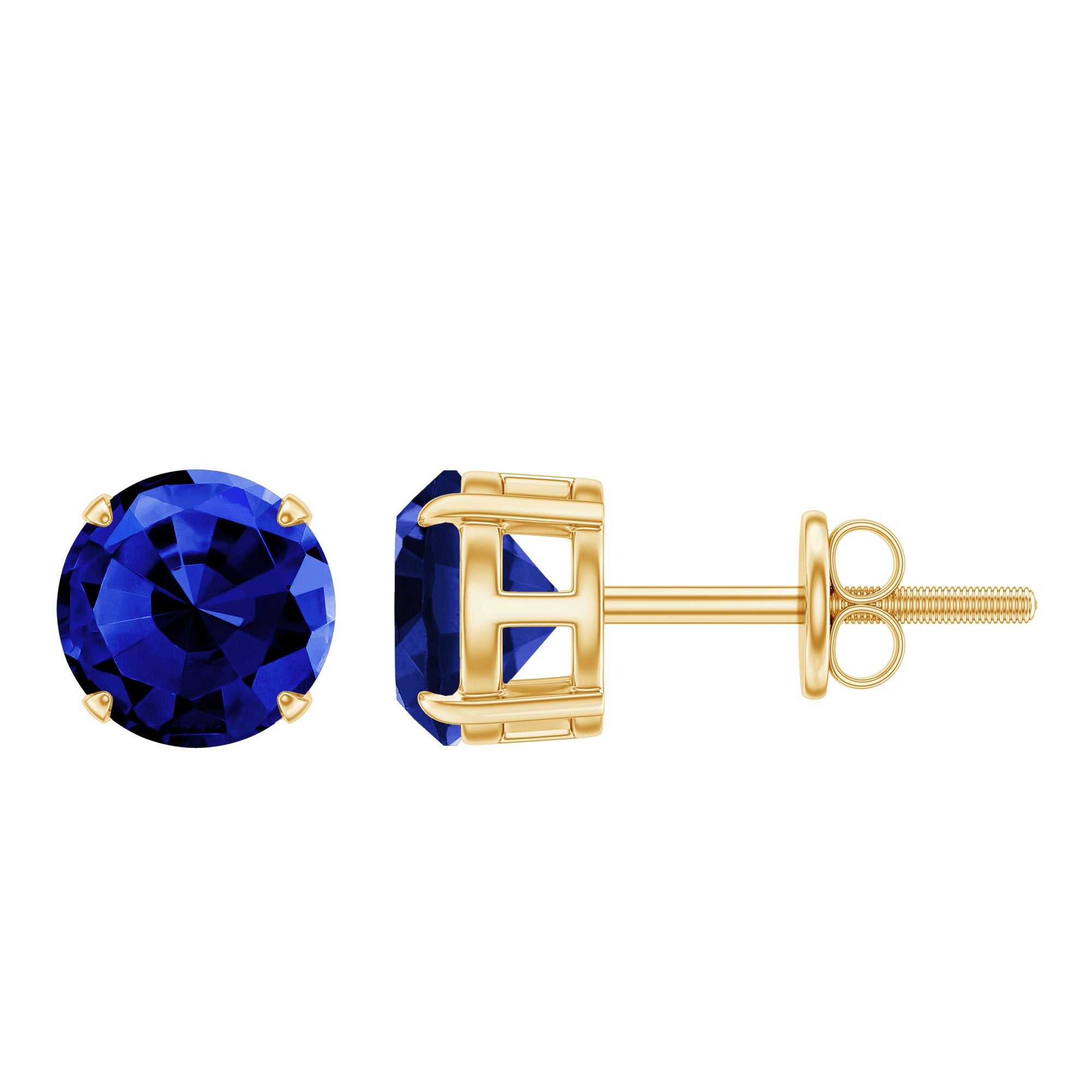 Certified Lab Created Blue Sapphire Stud Earrings in Claw Setting AAAA - Rosec Jewels