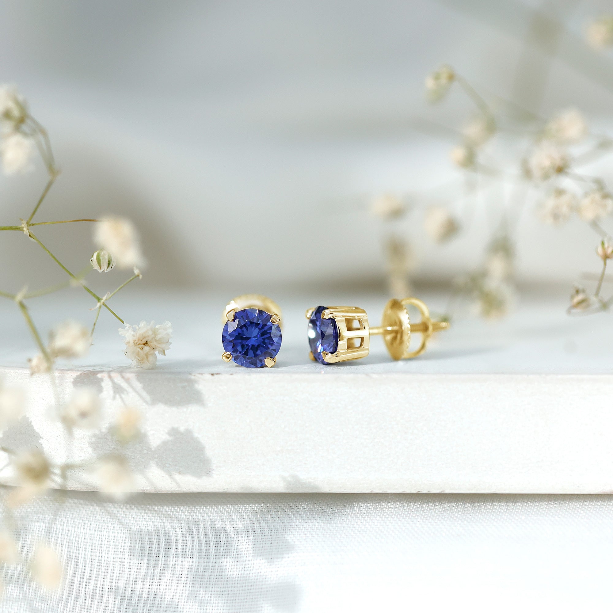Certified Lab Created Blue Sapphire Stud Earrings in Claw Setting AAAA - Rosec Jewels