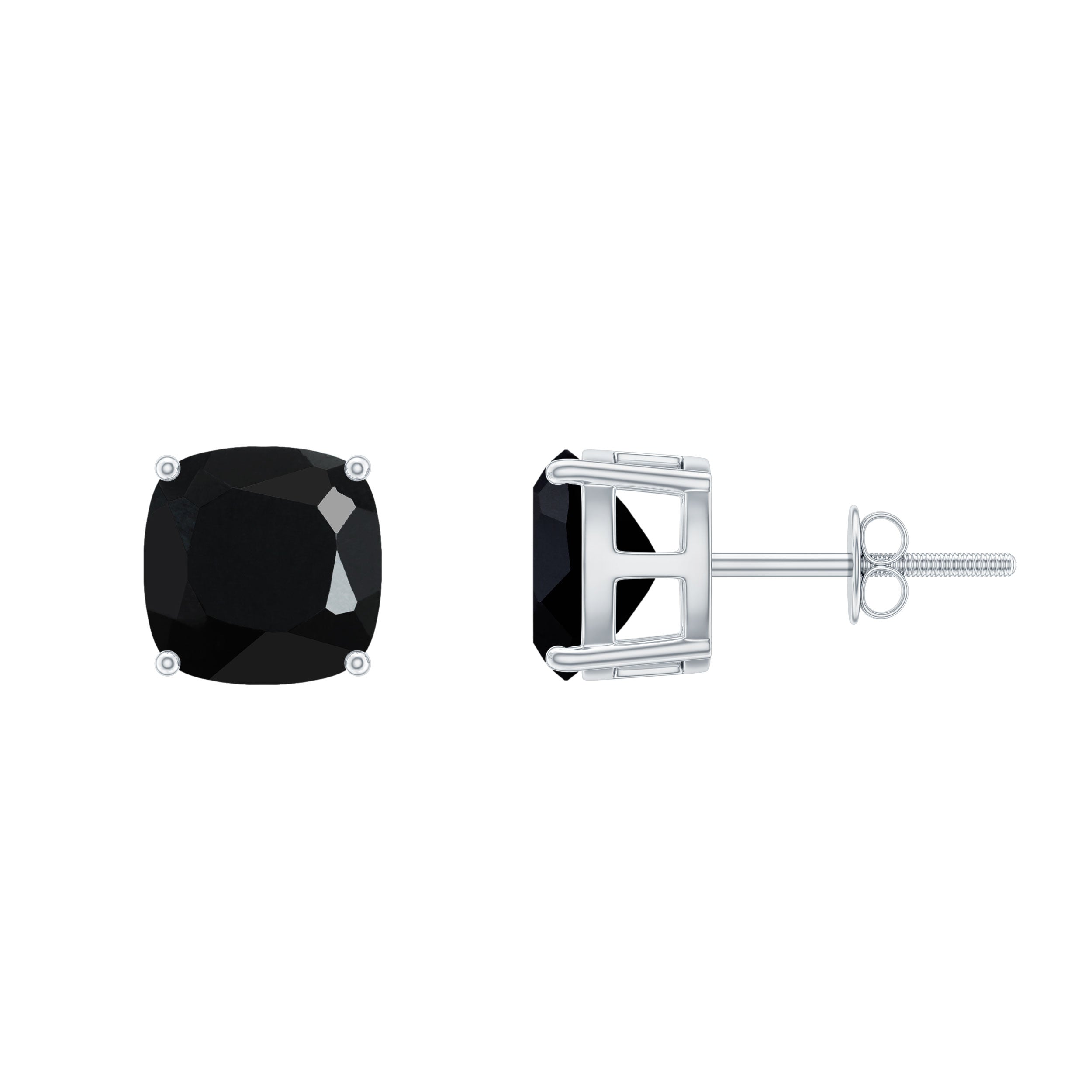 8MM Cushion Cut Created Black Diamond Stud Earrings AAAA ( Synthetic ) - Rosec Jewels