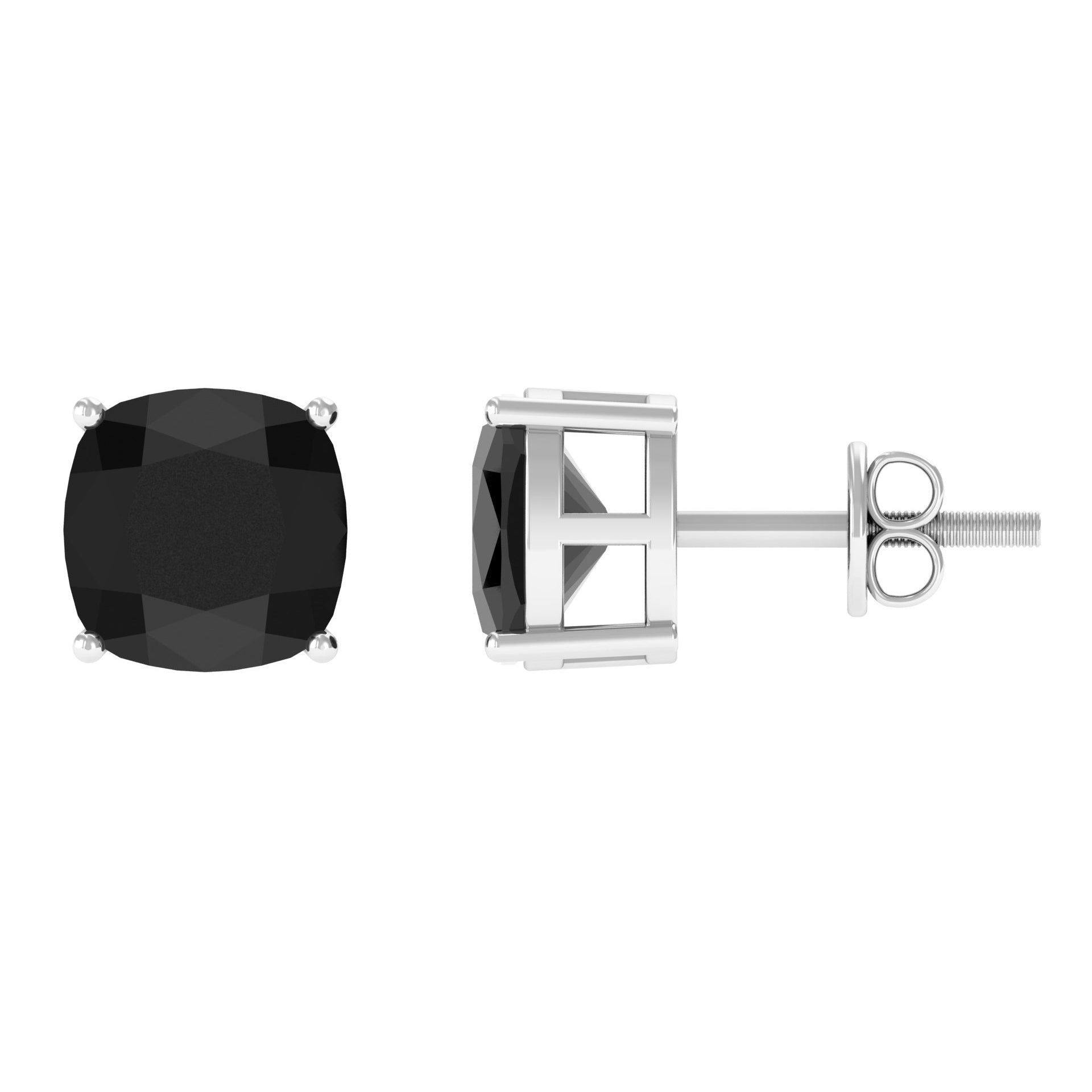 Natural 8mm Cushion Cut Black Onyx Earrings with Screw Back