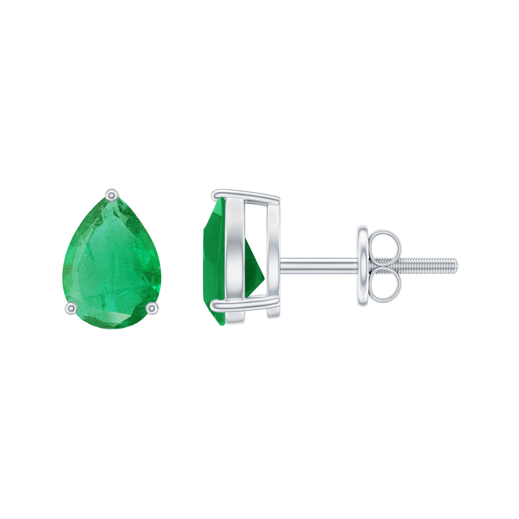 1.3 Carat Pear Cut Emerald Solitaire Stud Earrings