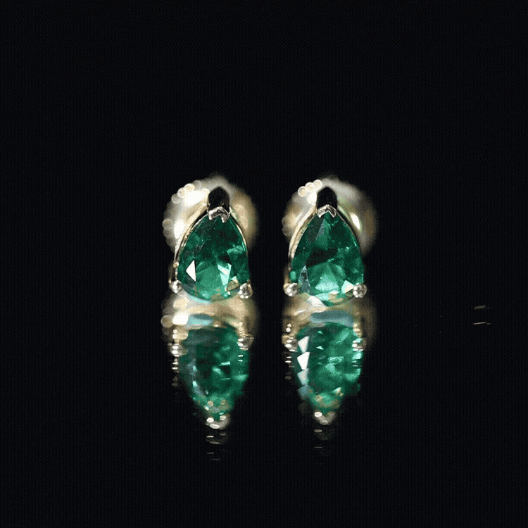 Pear Cut Lab Grown Emerald Teardrop Earrings in 3 Prong Setting AAAA - Rosec Jewels