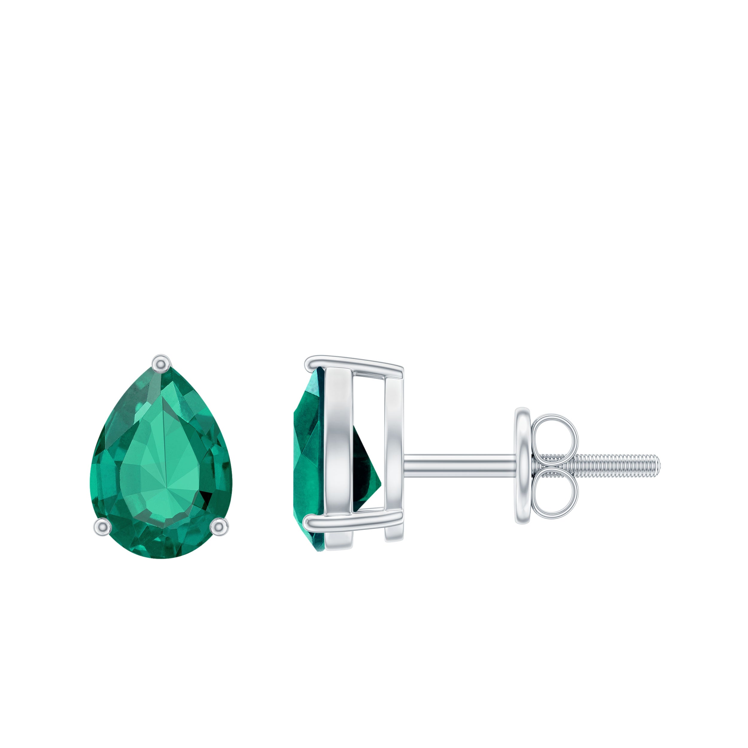 Pear Cut Lab Grown Emerald Teardrop Earrings in 3 Prong Setting AAAA - Rosec Jewels