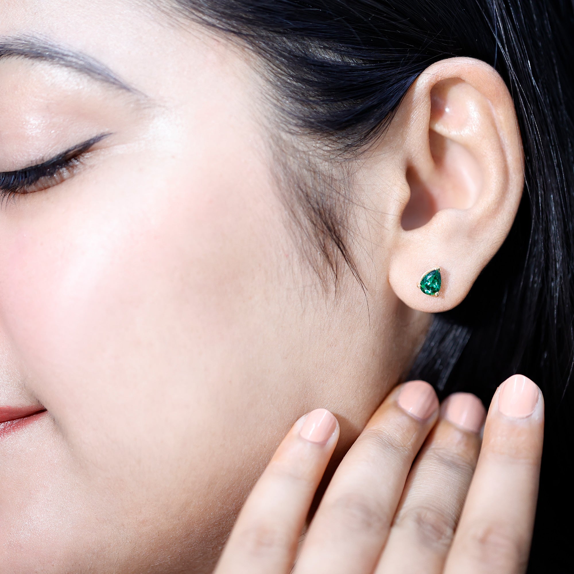 Pear Cut Lab Grown Emerald Teardrop Earrings in 3 Prong Setting AAAA - Rosec Jewels