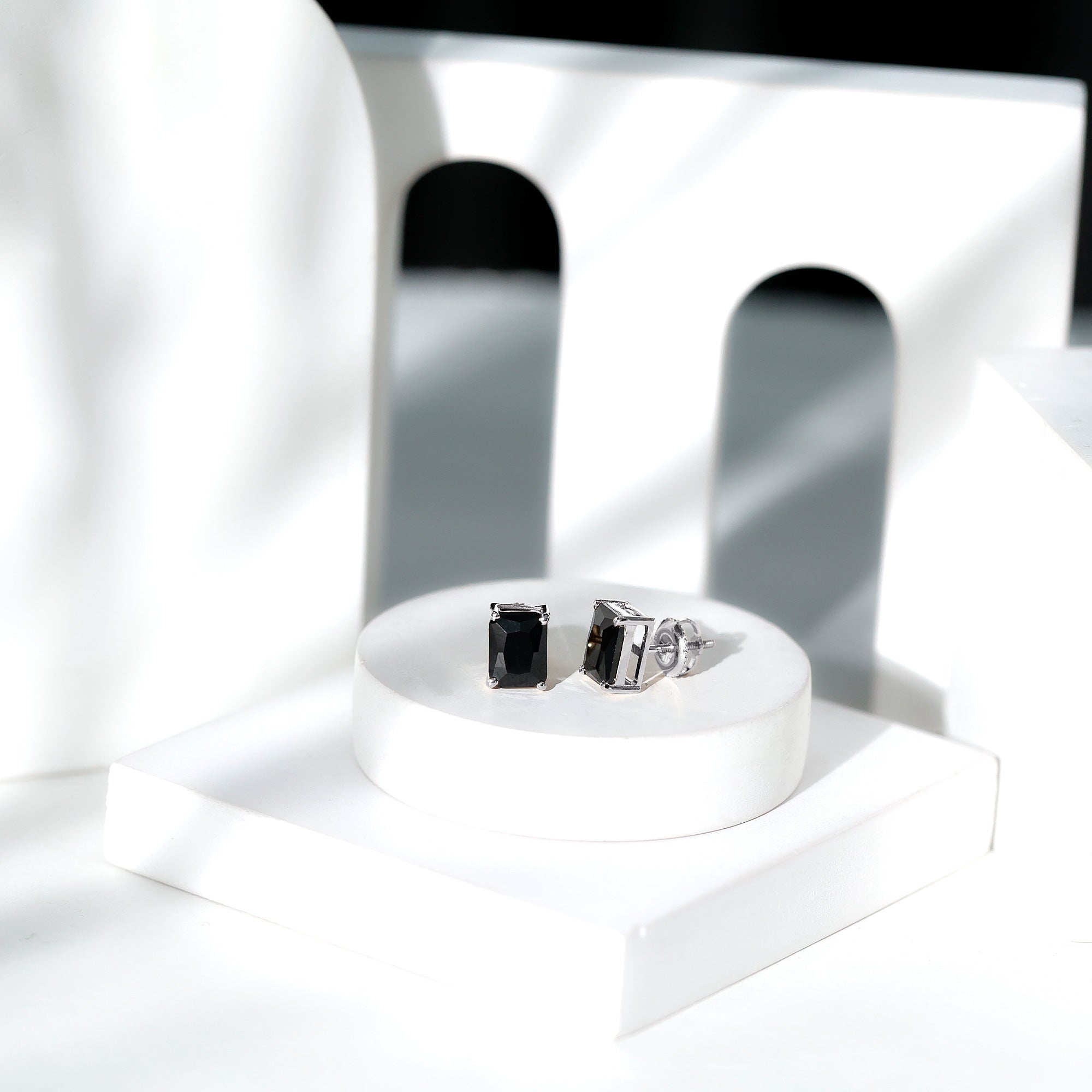 3.36 Carat Lab Created Black Diamond Emerald Cut Stud Earrings AAAA ( Synthetic ) - Rosec Jewels