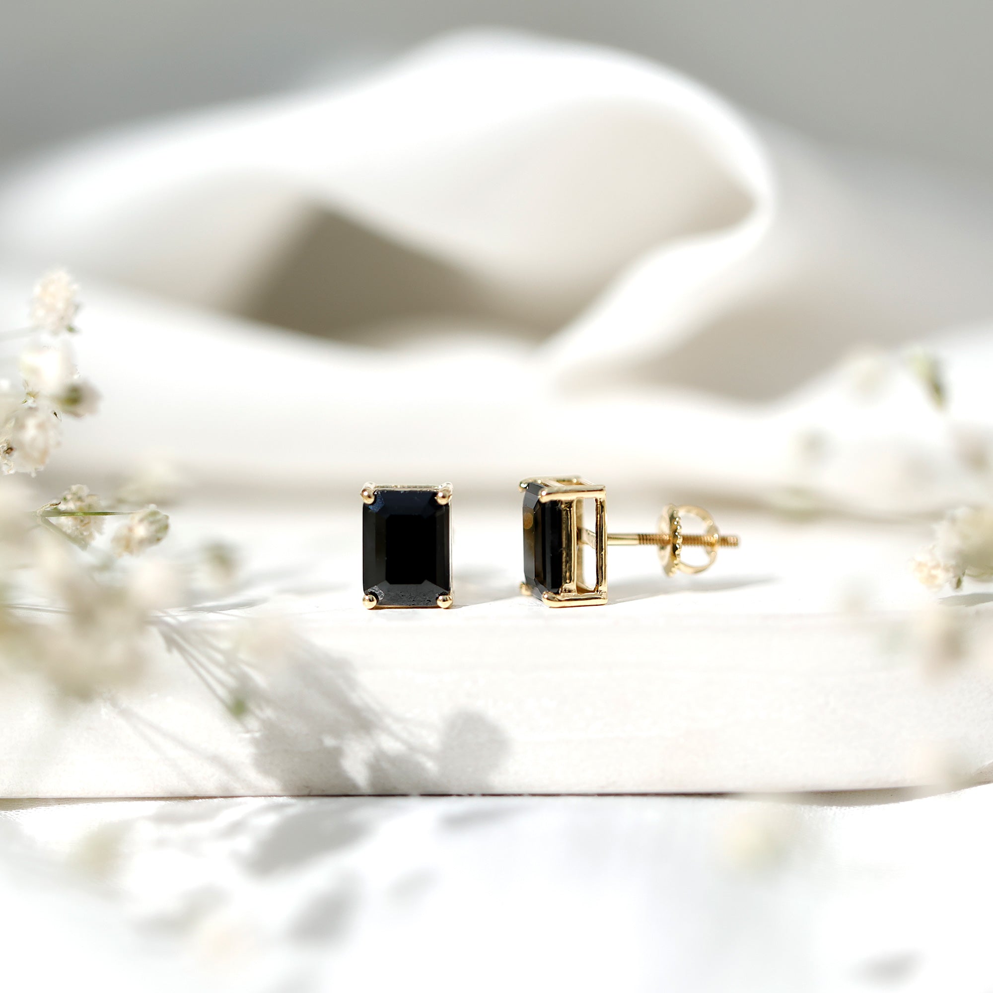 3.36 Carat Lab Created Black Diamond Emerald Cut Stud Earrings AAAA ( Synthetic ) - Rosec Jewels