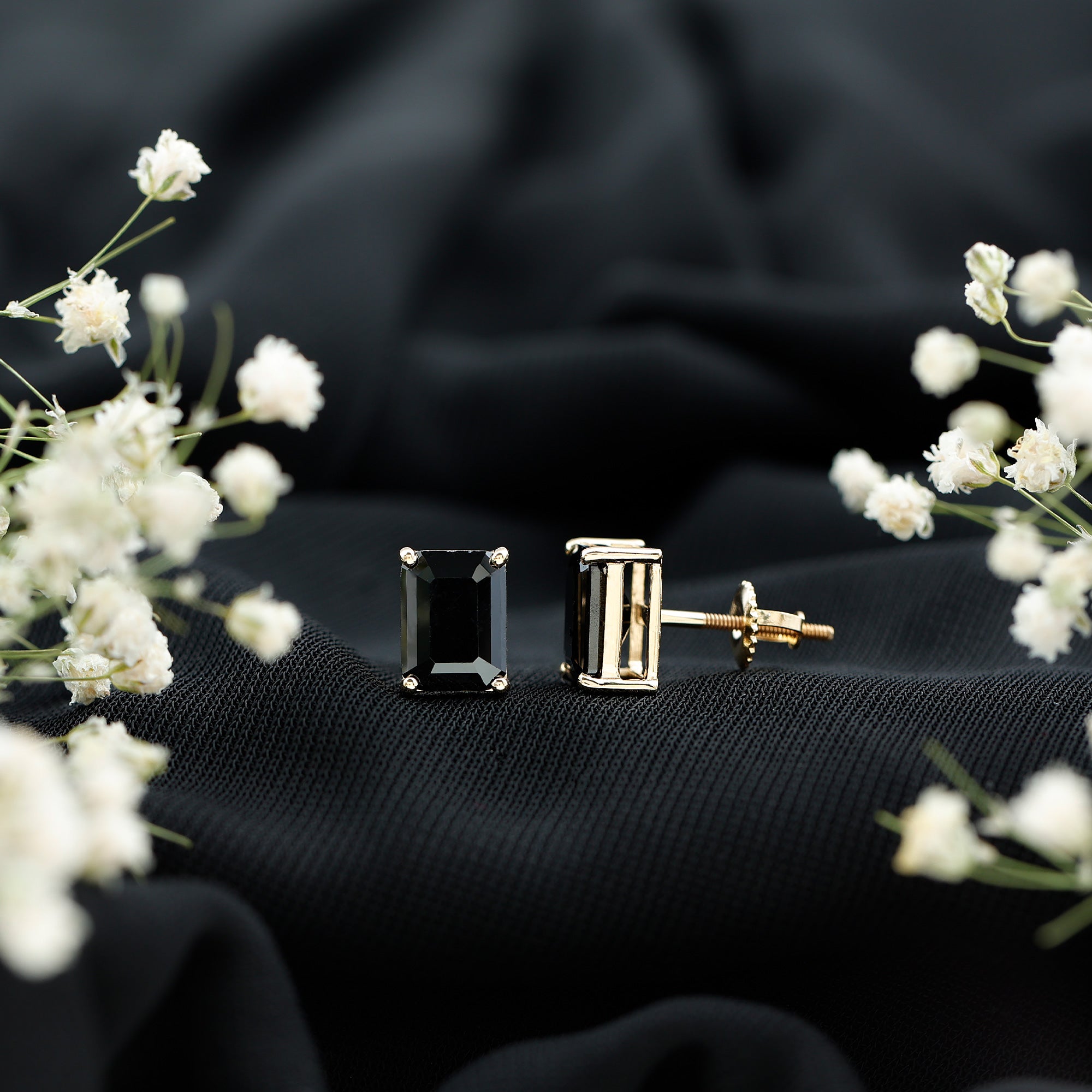3.36 Carat Lab Created Black Diamond Emerald Cut Stud Earrings AAAA ( Synthetic ) - Rosec Jewels
