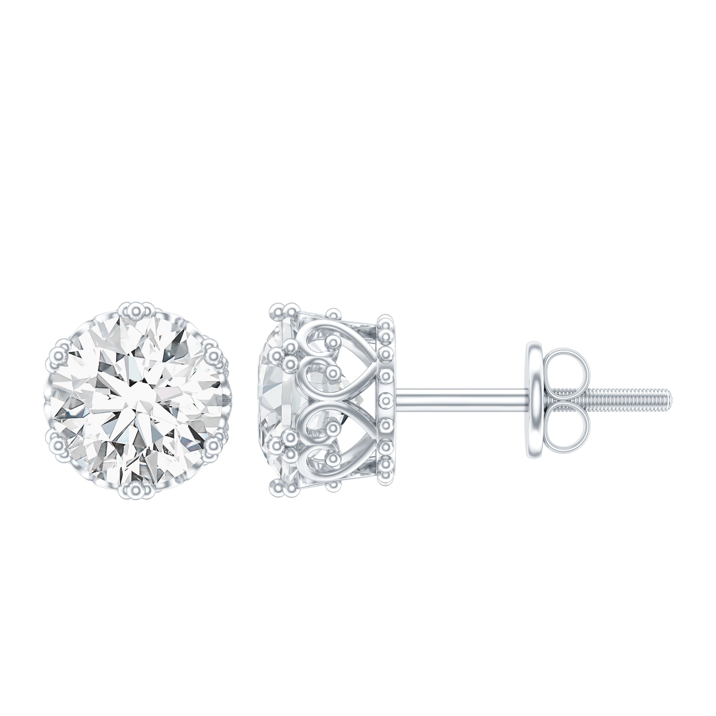 6 MM Round Shape Moissanite Stud Earrings in Crown Setting