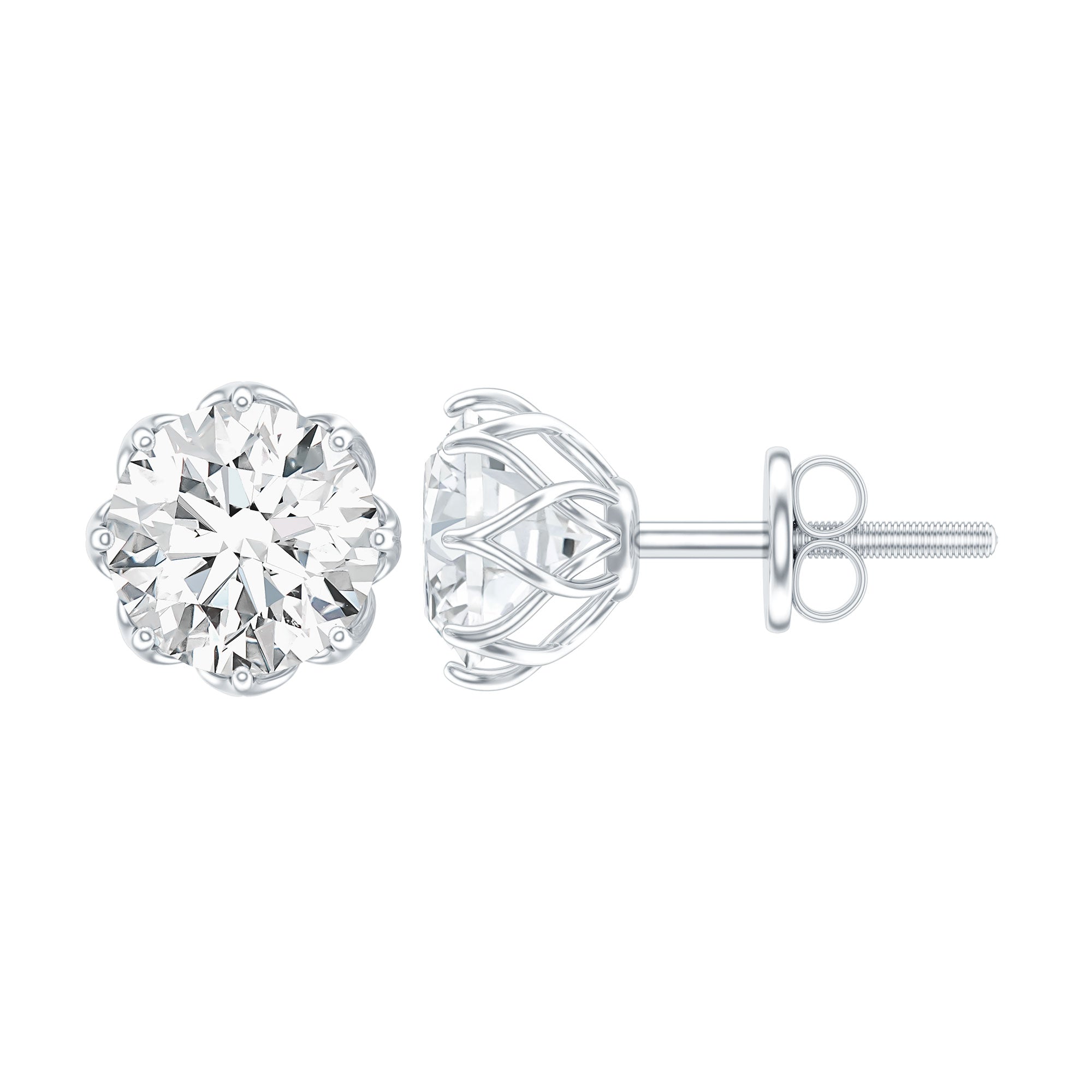 Brilliant Cut 1.90 Carat Moissanite Stud Earrings in Decorative Setting D-VS1 92.5 Sterling Silver - Rosec Jewels