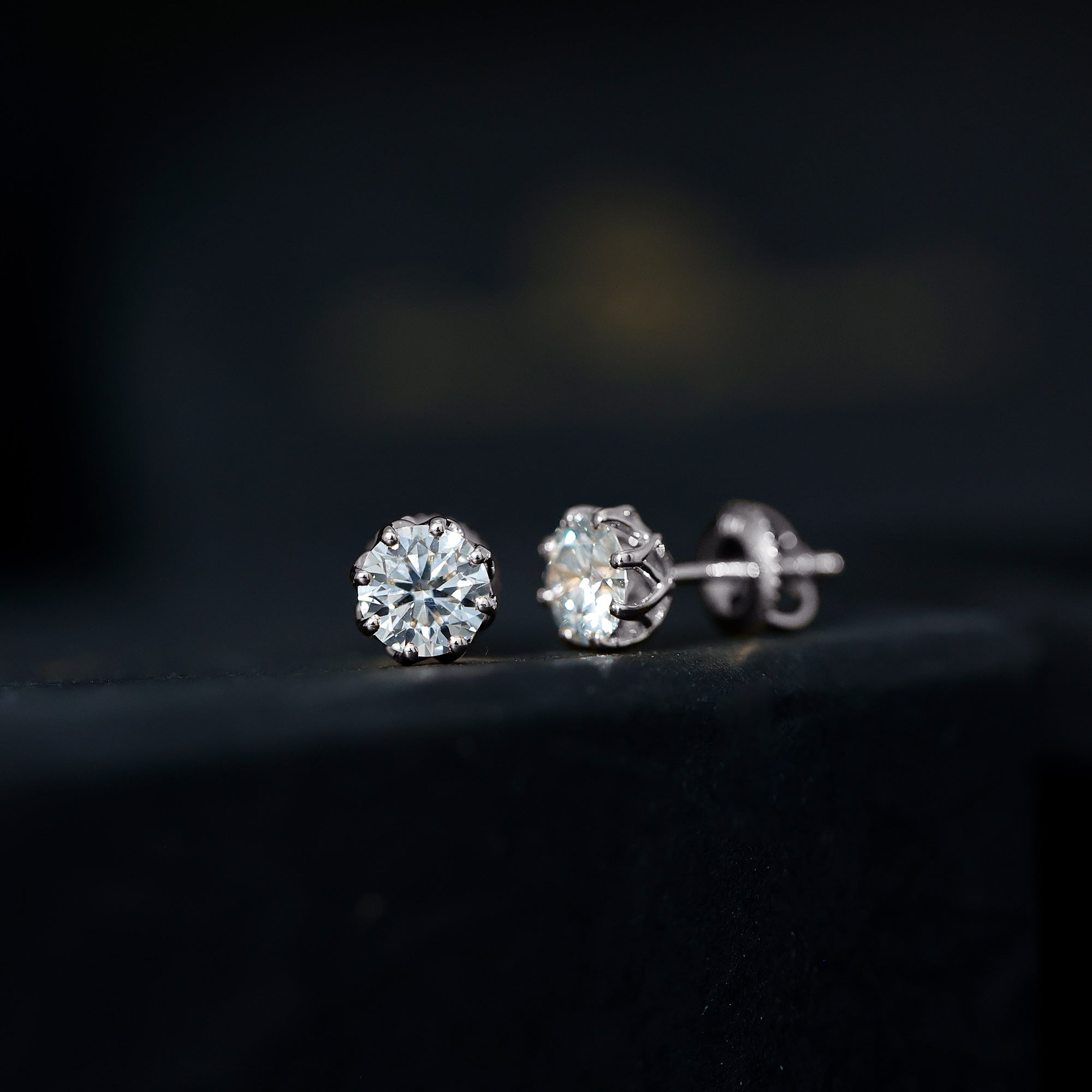 Brilliant Cut 1.90 Carat Moissanite Stud Earrings in Decorative Setting D-VS1 92.5 Sterling Silver - Rosec Jewels