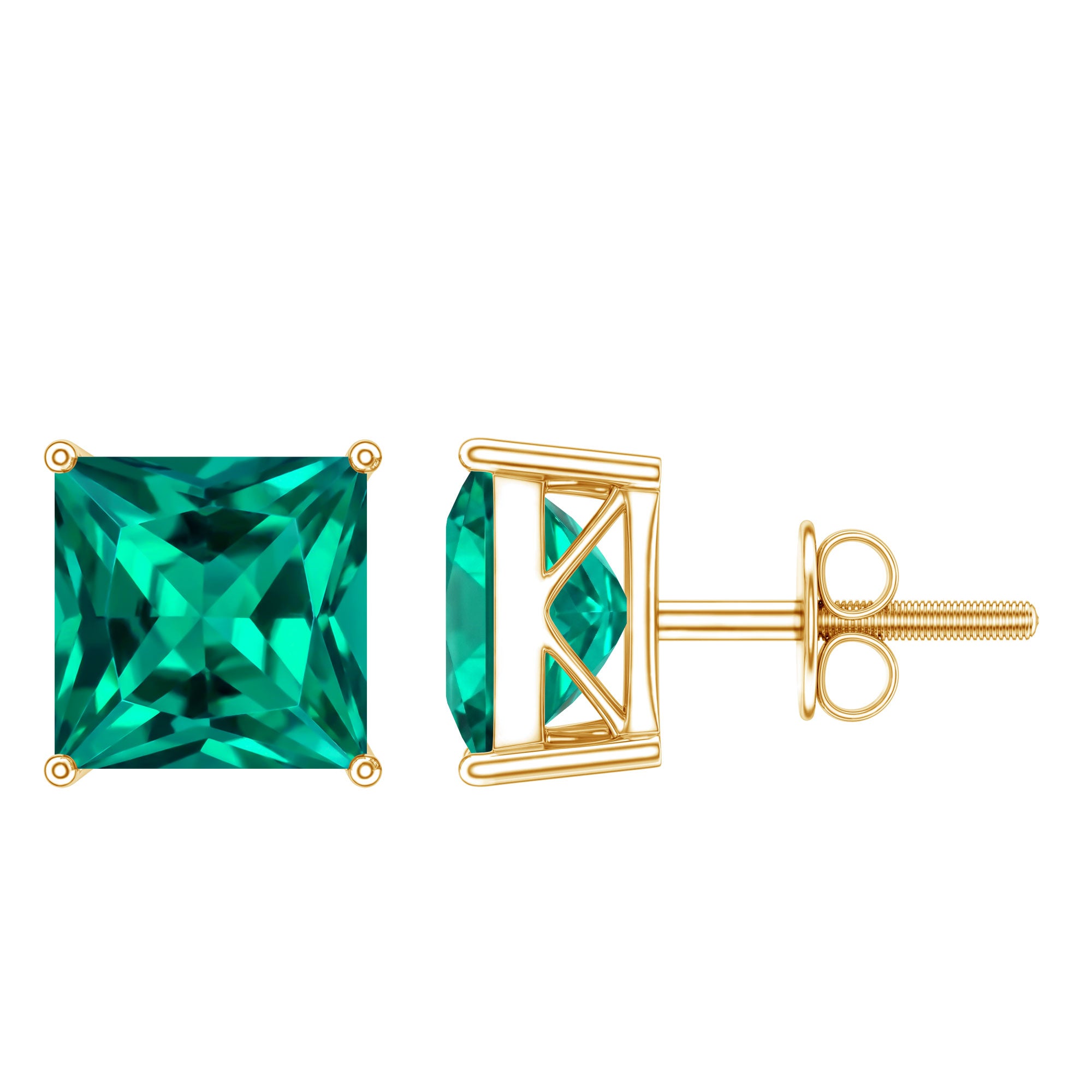 新品・未使用【GODSIZE】ROSE STUD w/emerald 4 Carat Princess Cut Lab Grown Emerald Solitaire Stud Earrings