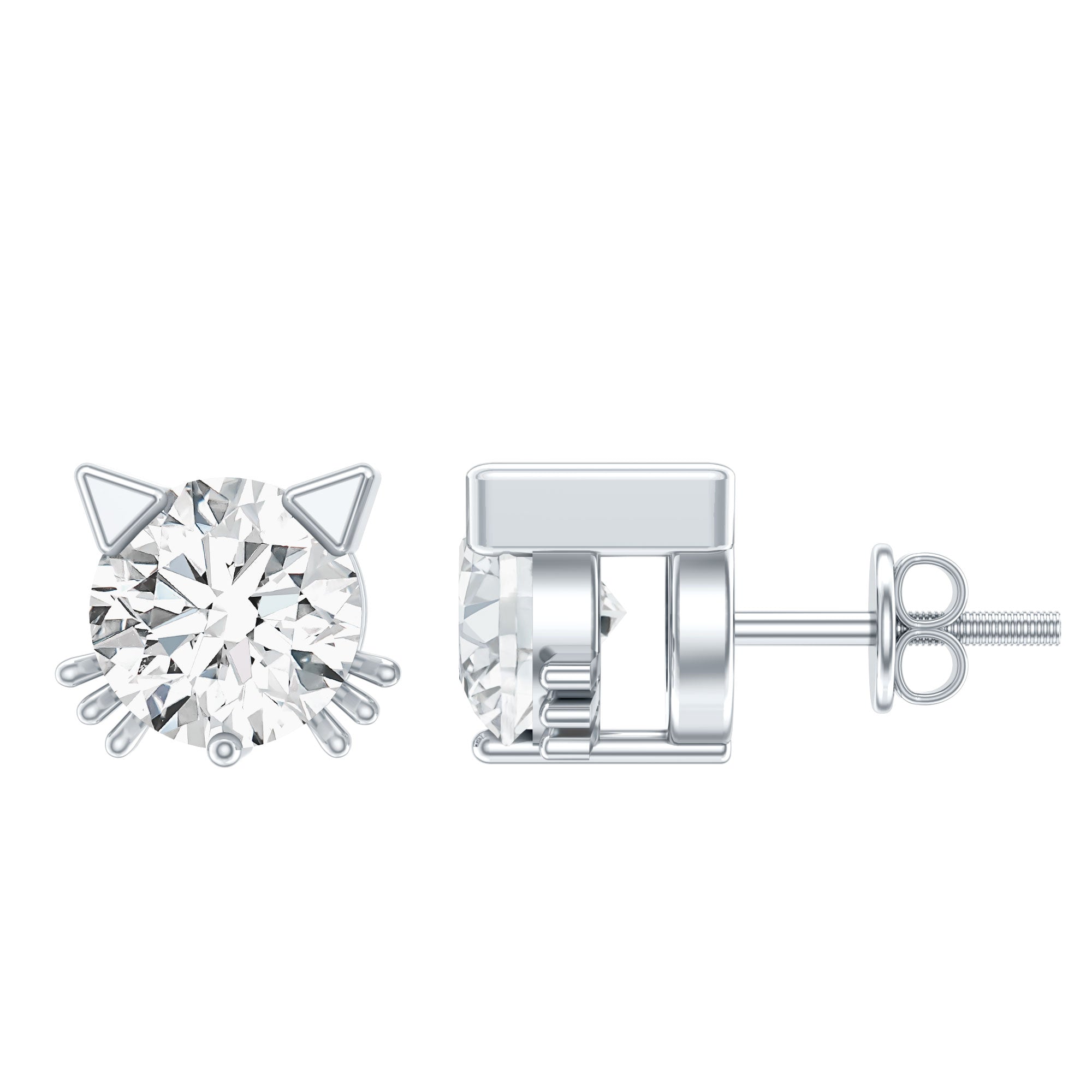 Dainty Round Shape Moissanite Cat Stud Earrings D-VS1 - Rosec Jewels