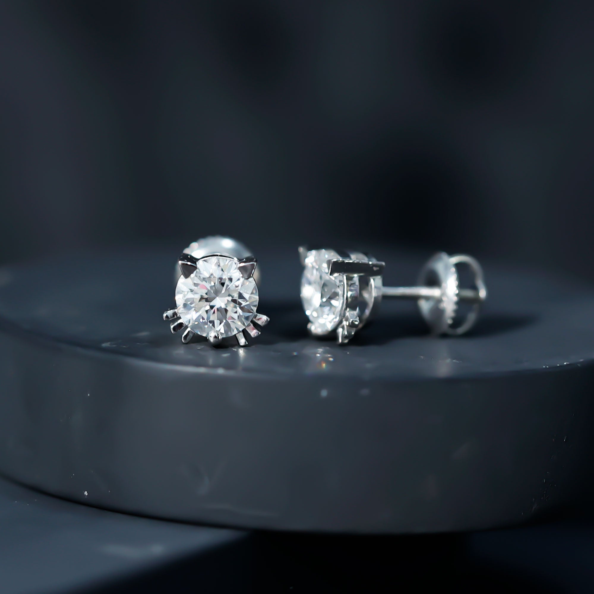Dainty Round Shape Moissanite Cat Stud Earrings D-VS1 - Rosec Jewels