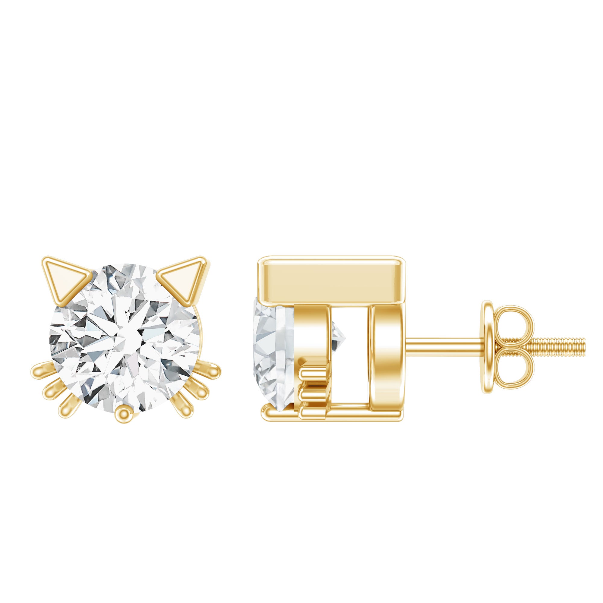 Dainty Round Shape Moissanite Cat Stud Earrings D-VS1 - Rosec Jewels