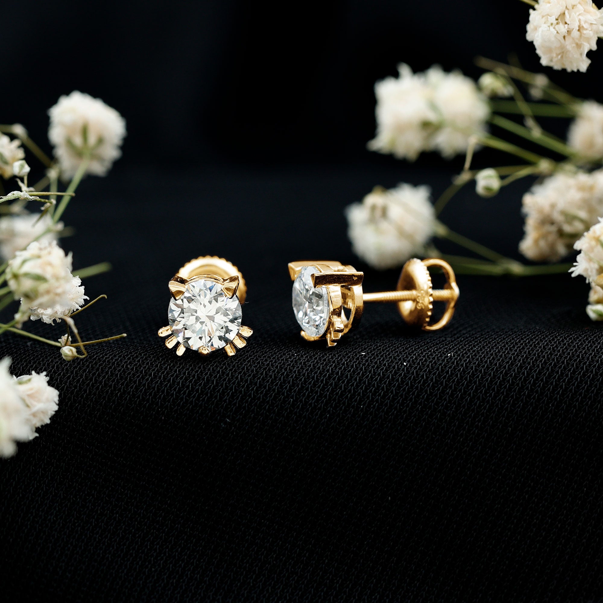 Dainty Round Shape Moissanite Cat Stud Earrings D-VS1 - Rosec Jewels