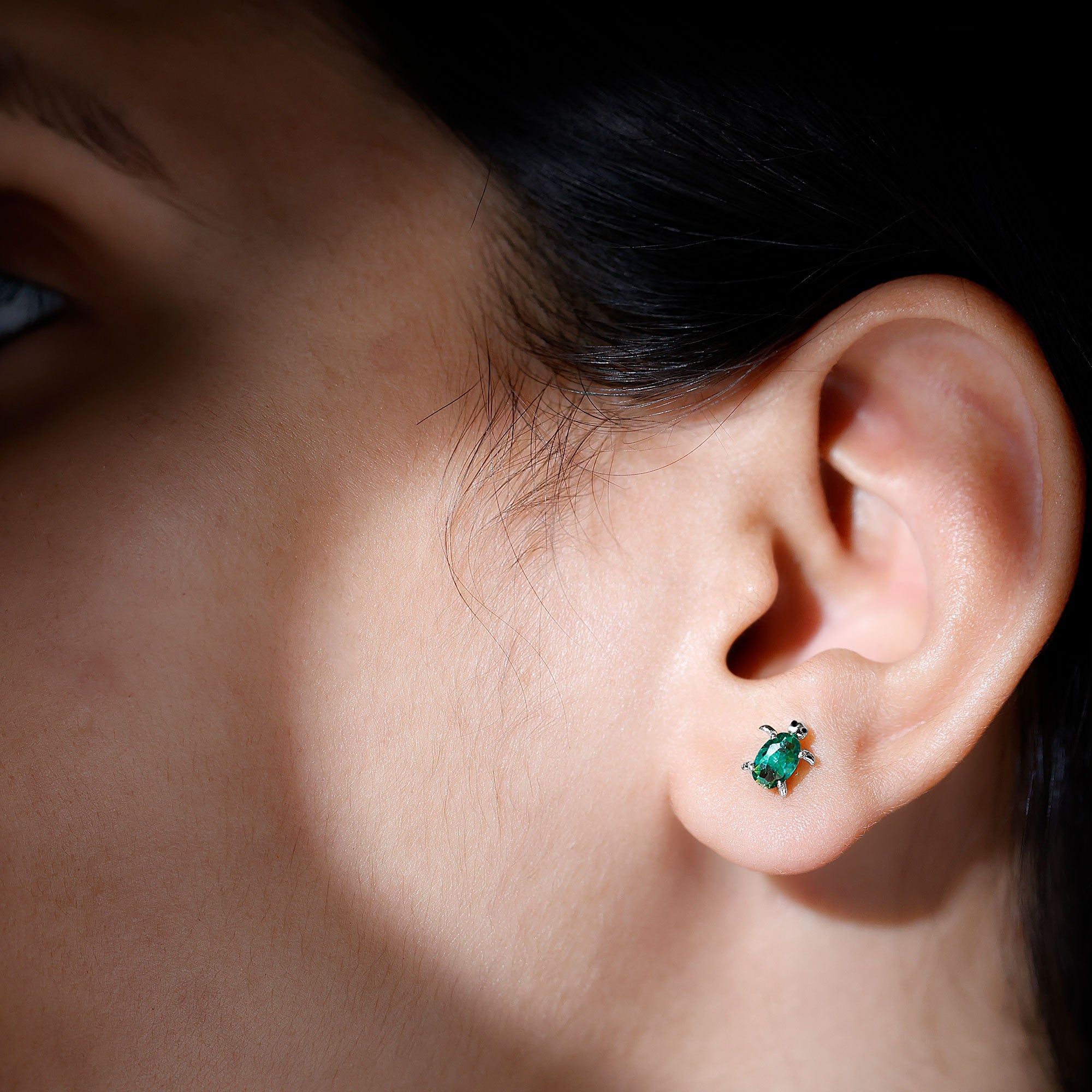 1 Carat Oval Shape Lab Created Emerald Cute Turtle Stud Earrings AAAA - Rosec Jewels