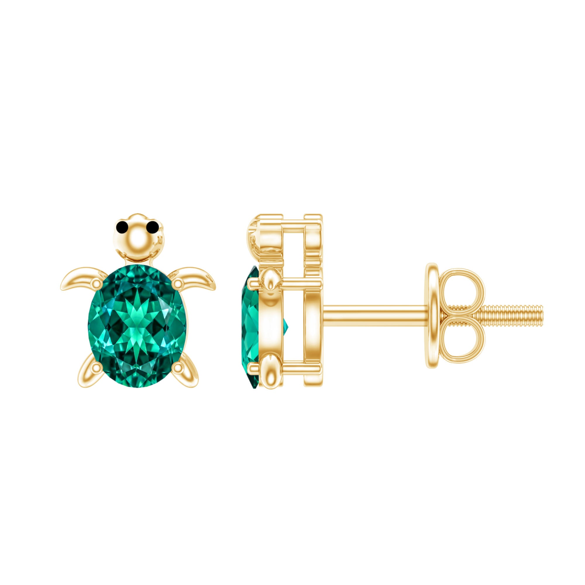 1 Carat Oval Shape Lab Created Emerald Cute Turtle Stud Earrings AAAA - Rosec Jewels