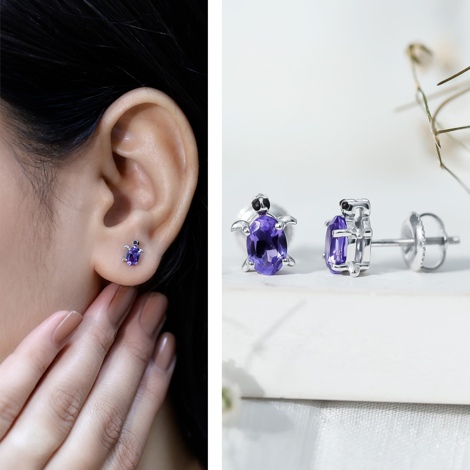 1.2 Carat Lab Created Blue Sapphire Turtle Stud Earrings AAAA - Rosec Jewels