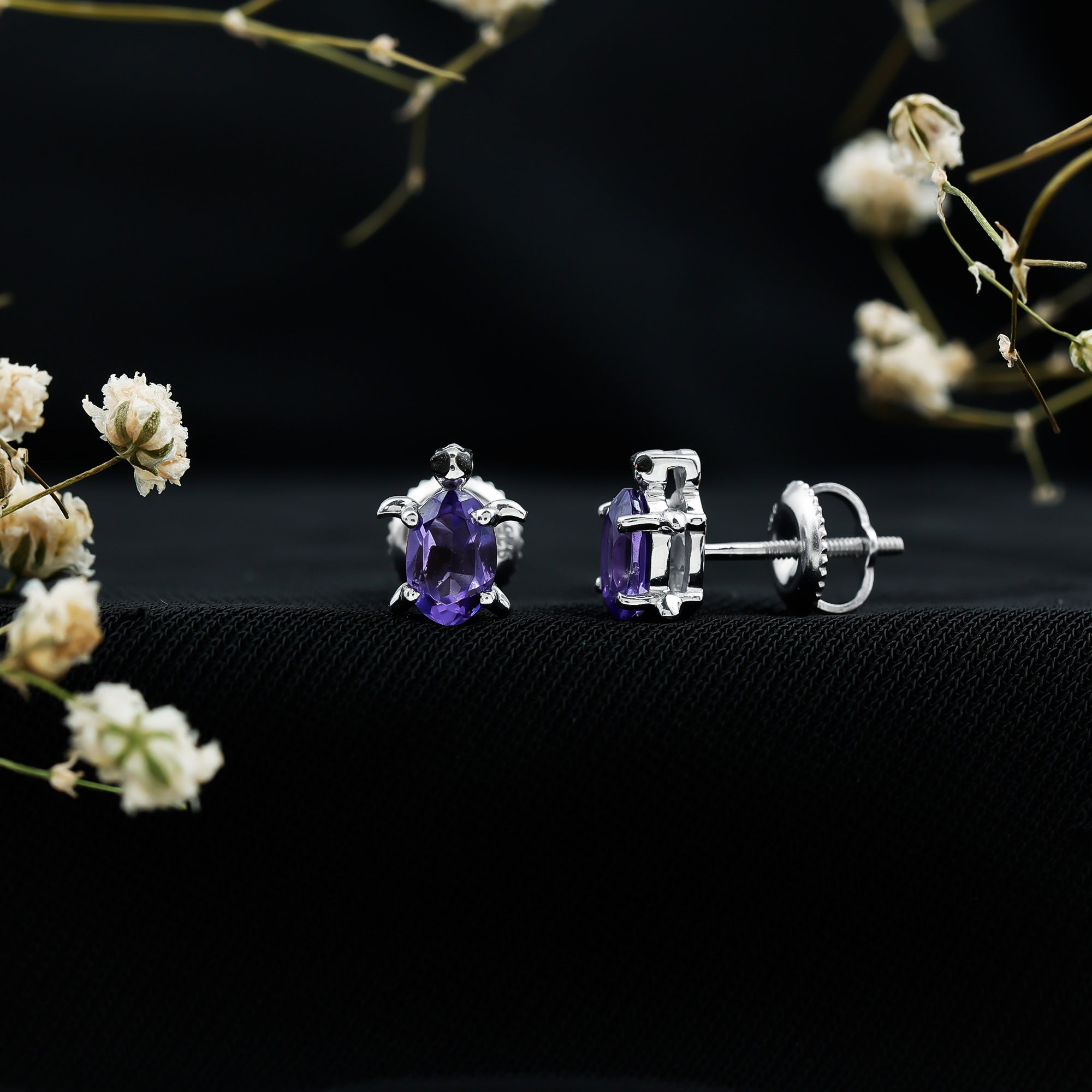 1.2 Carat Lab Created Blue Sapphire Turtle Stud Earrings AAAA - Rosec Jewels