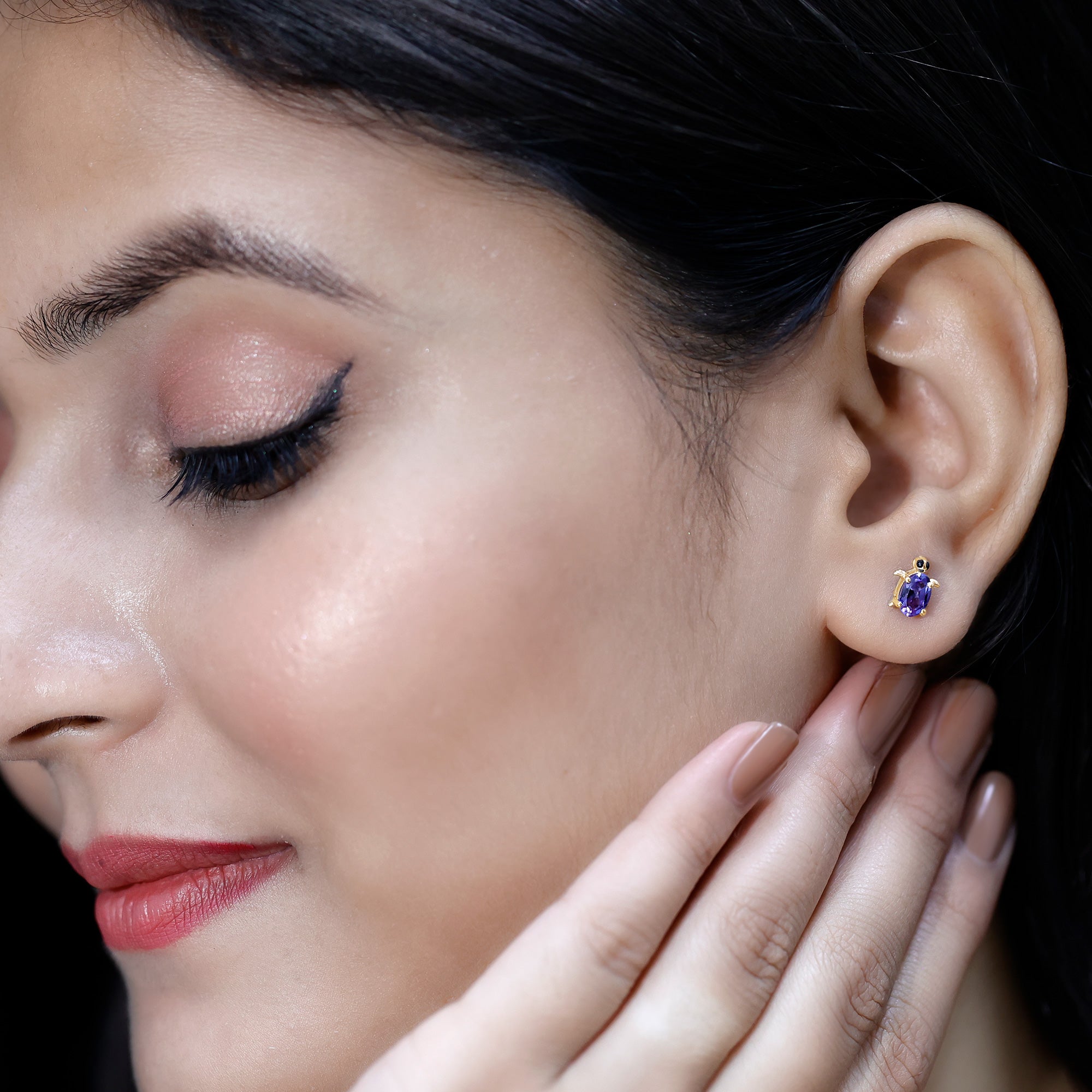 1.2 Carat Lab Created Blue Sapphire Turtle Stud Earrings AAAA - Rosec Jewels