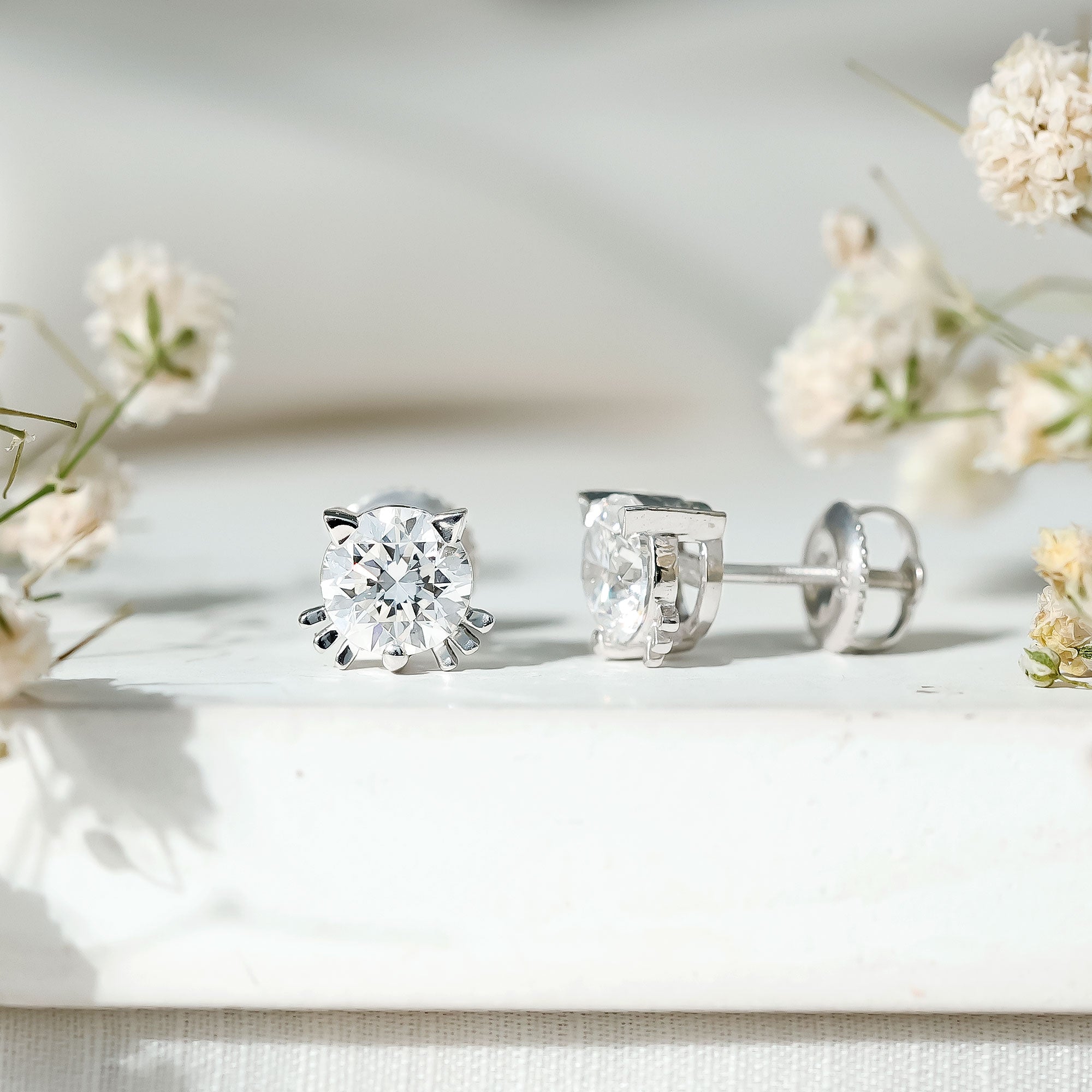 Natural Diamond Cat Stud Earrings Natural - ( HI-SI ) - Rosec Jewels