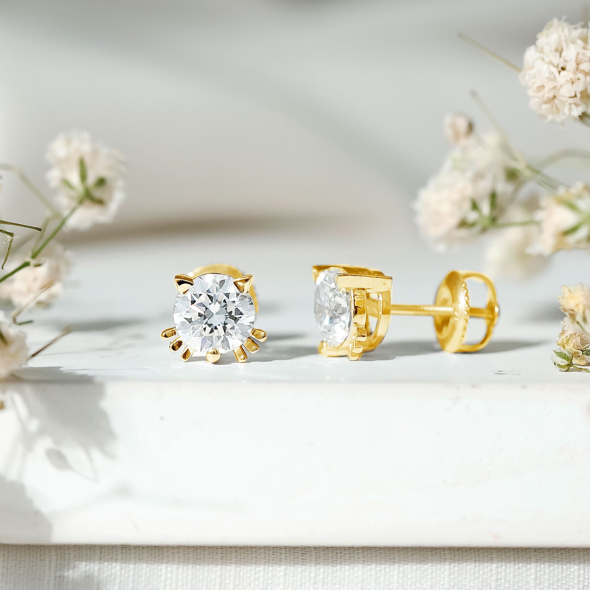 Natural Diamond Cat Stud Earrings Natural - ( HI-SI ) - Rosec Jewels