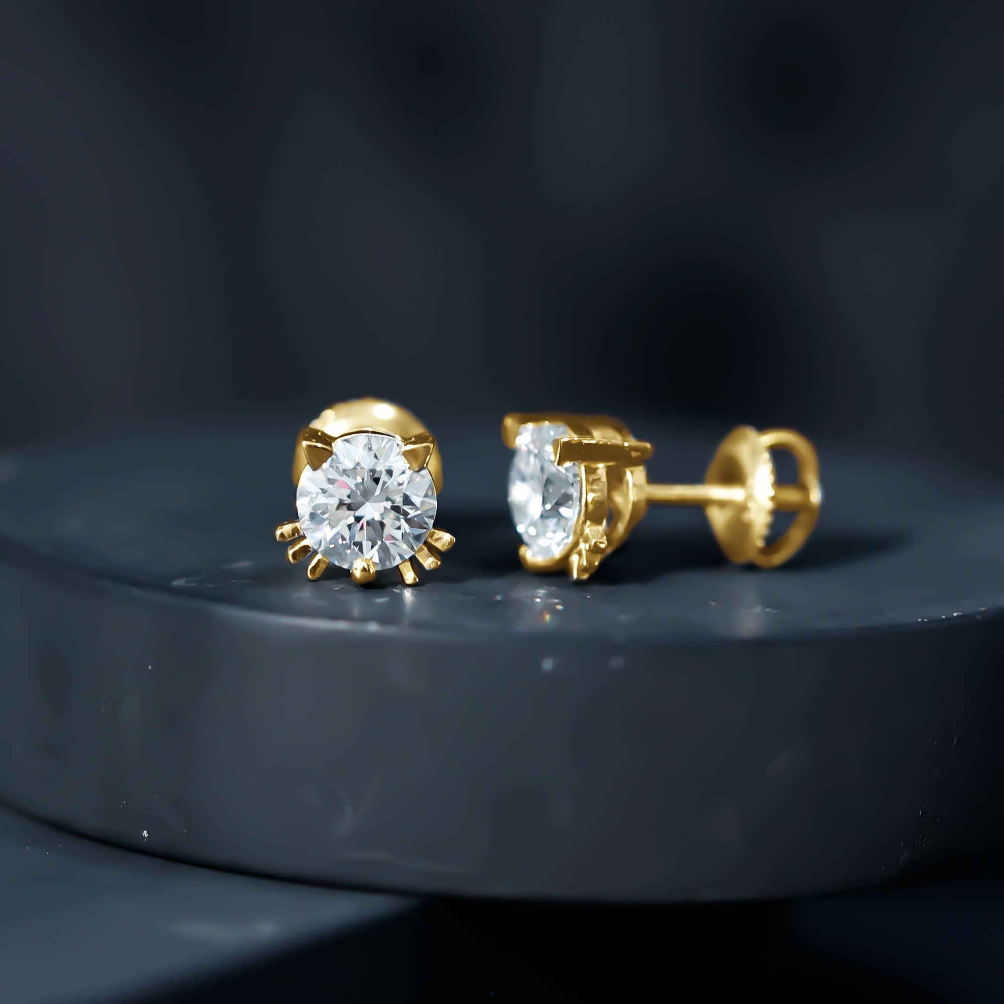 Natural Diamond Cat Stud Earrings Natural - ( HI-SI ) - Rosec Jewels