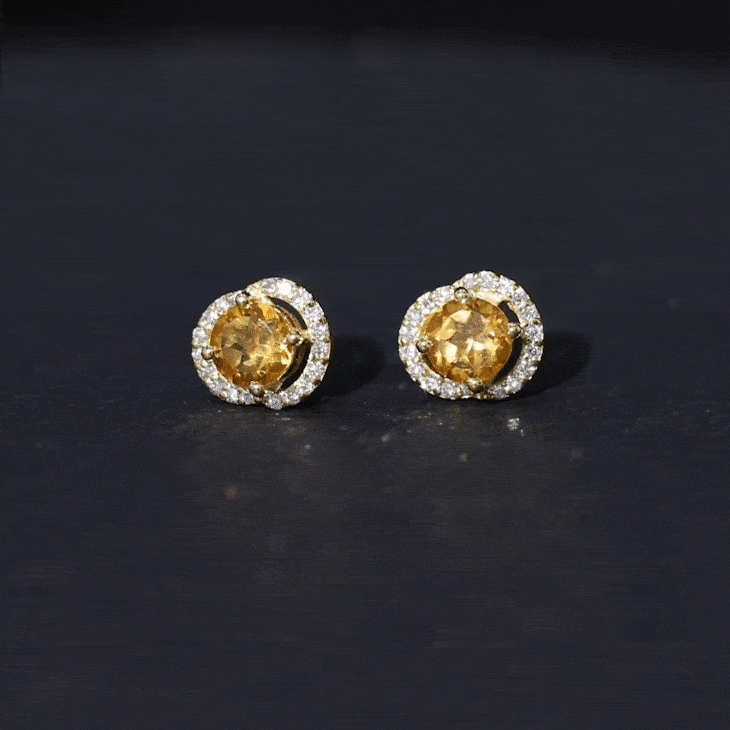 Round Citrine and Diamond Stud Earrings AAA - Rosec Jewels