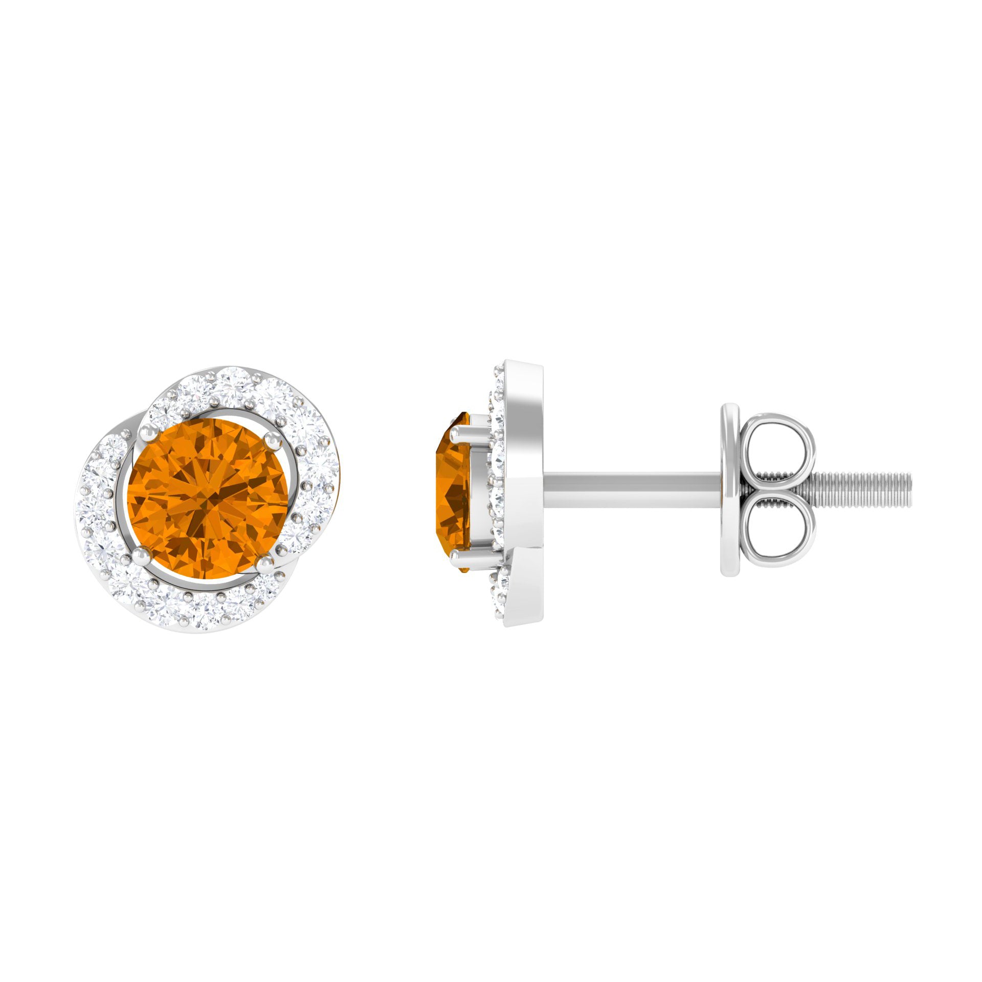 Round Citrine and Diamond Stud Earrings AAA - Rosec Jewels