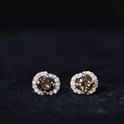 Minimal Smoky Quartz and Diamond Stud Earrings Smoky Quartz - ( AAA ) - Quality - Rosec Jewels