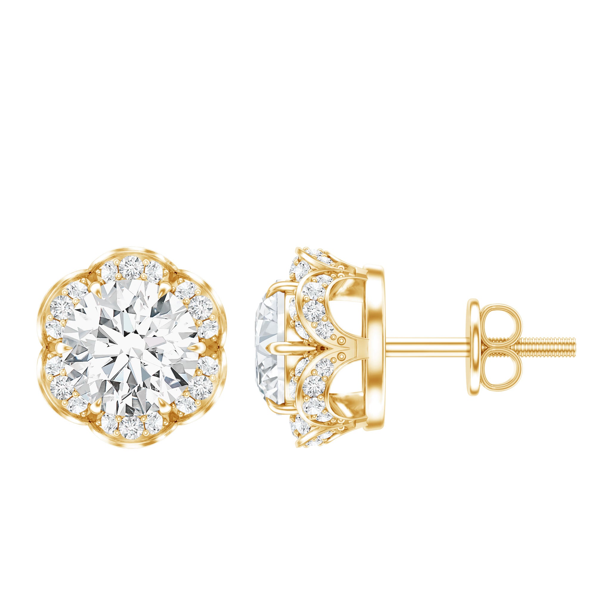 Certified 2 Carat Moissanite Flower Stud Earrings D-VS1 - Rosec Jewels