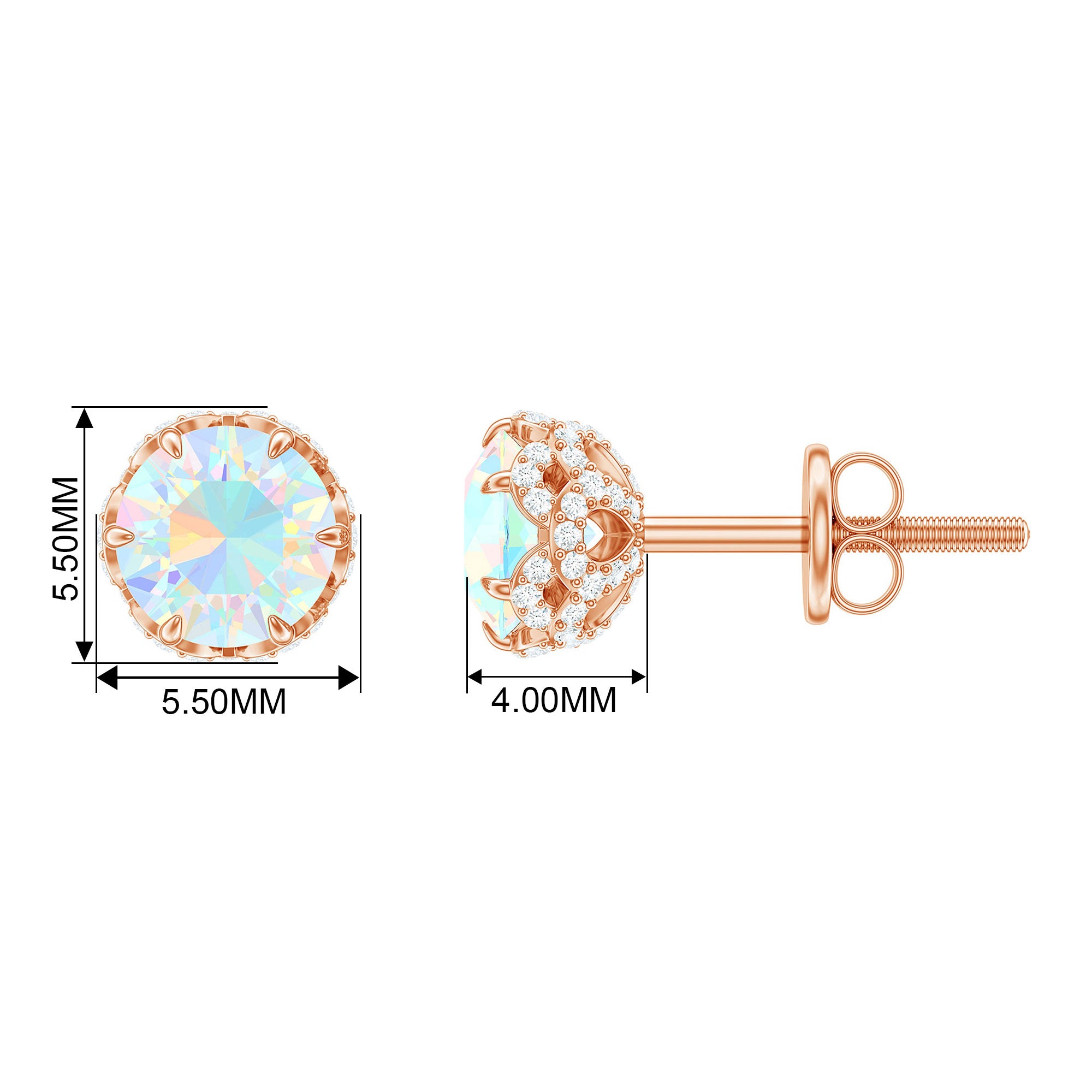 Designer Ethiopian Opal Stud Earrings with Diamond AAA - Rosec Jewels