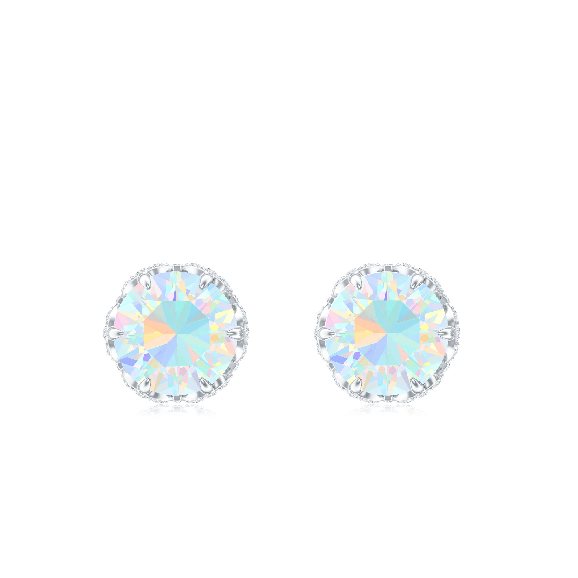 Designer Ethiopian Opal Stud Earrings with Diamond AAA - Rosec Jewels