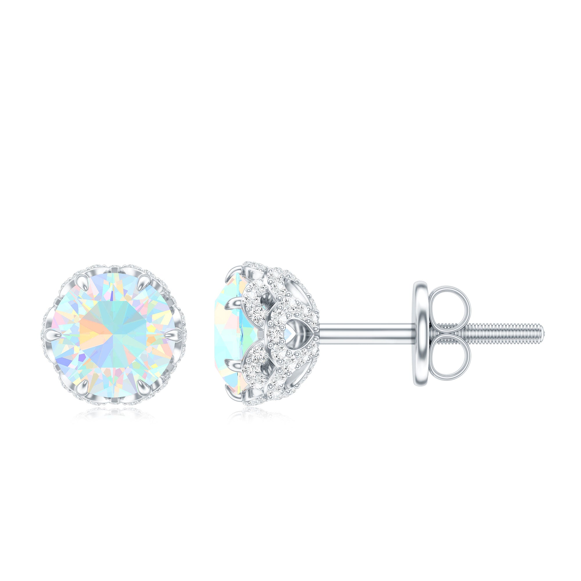 Designer Ethiopian Opal Stud Earrings with Diamond AAA - Rosec Jewels
