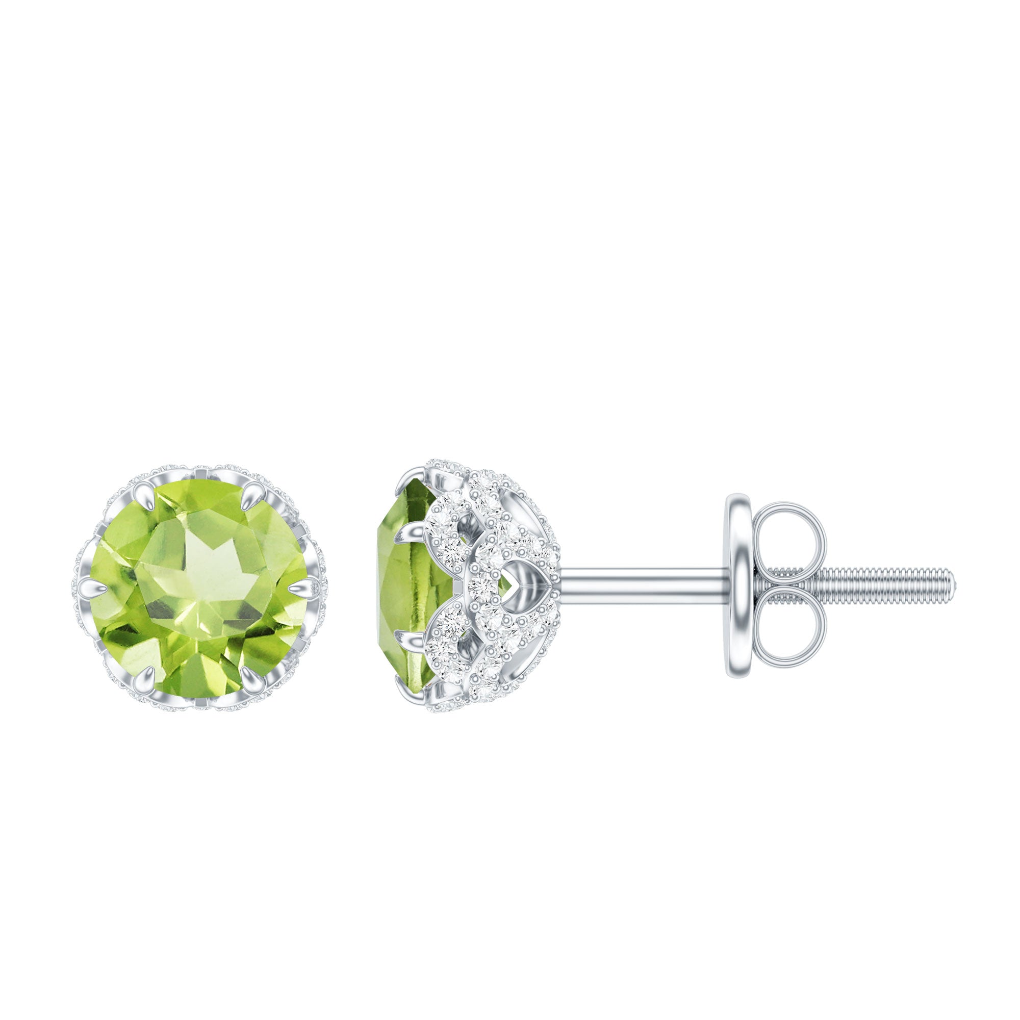 Designer 1 Carat Peridot Stud Earrings with Diamond AAA - Rosec Jewels