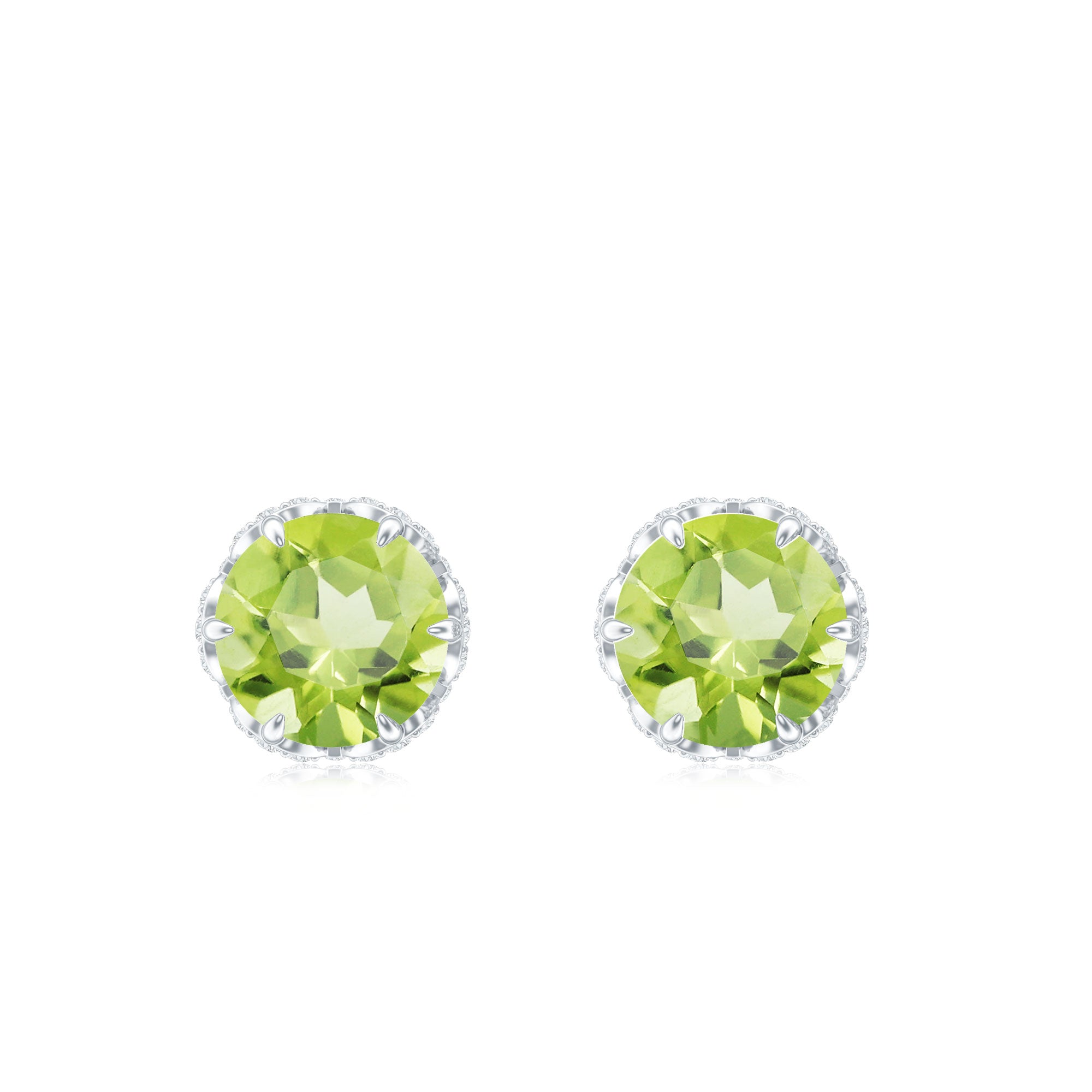 Designer 1 Carat Peridot Stud Earrings with Diamond AAA - Rosec Jewels